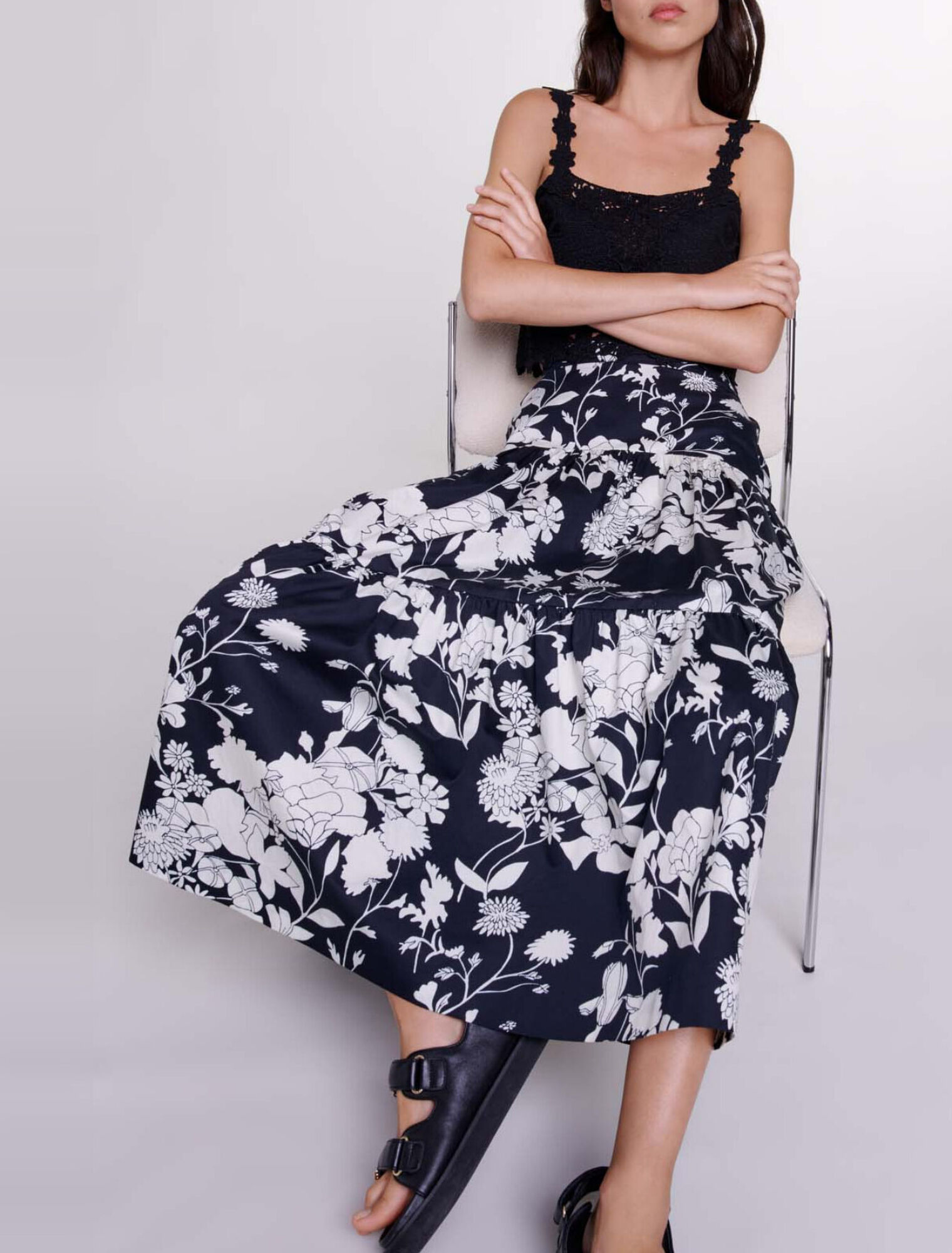 Jupe longue imprim&eacute; fleurie