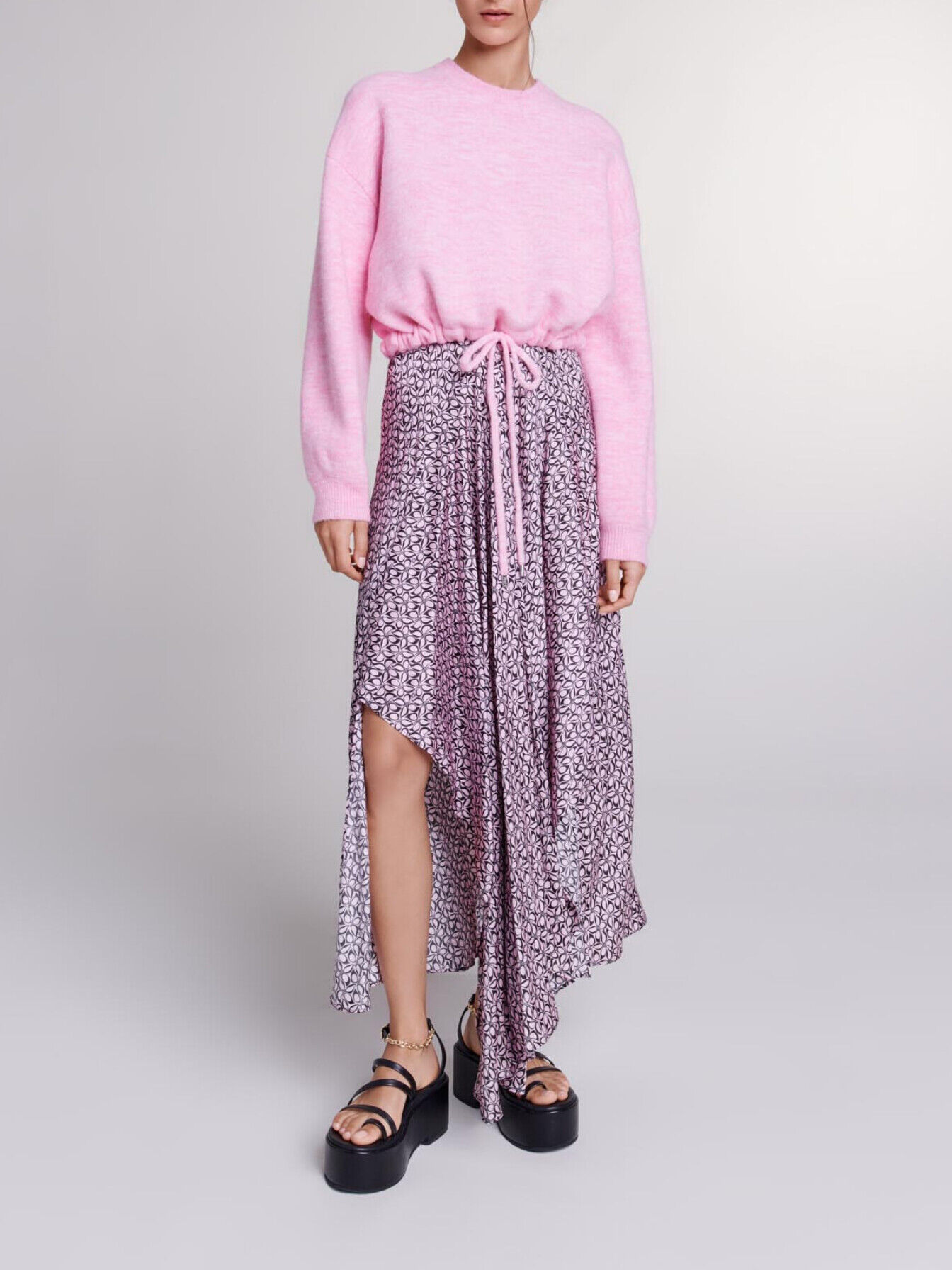 S fluffy tie tops cropped ピンク THEREDTHREAD / ザレッドスレッド