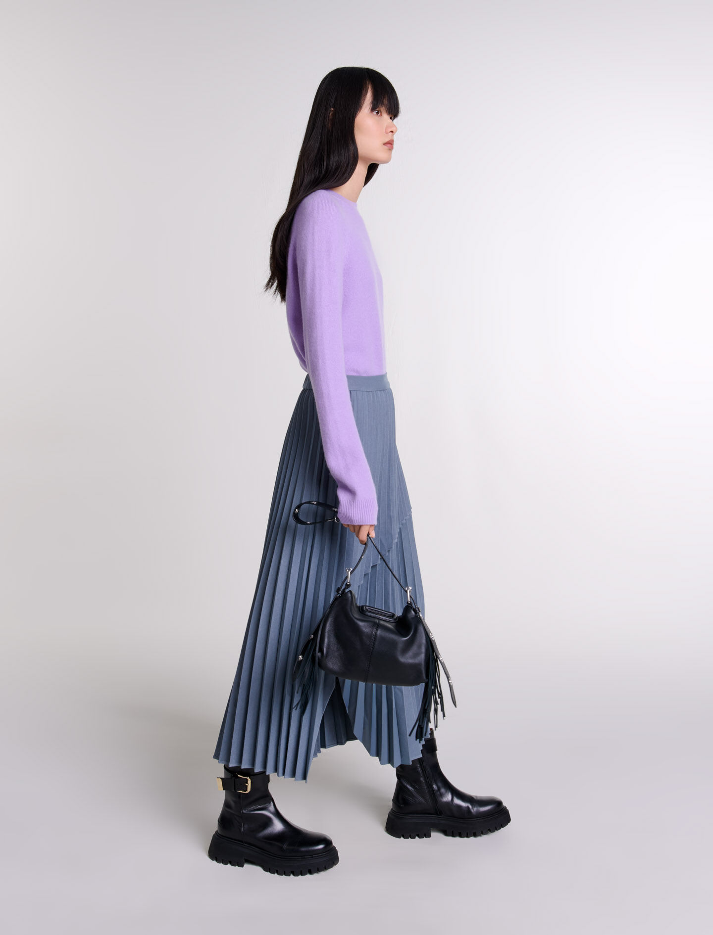 スカート asymmetrical pleated skirt Asymmetrical pleated skirt Black / Gray For Women | Maje