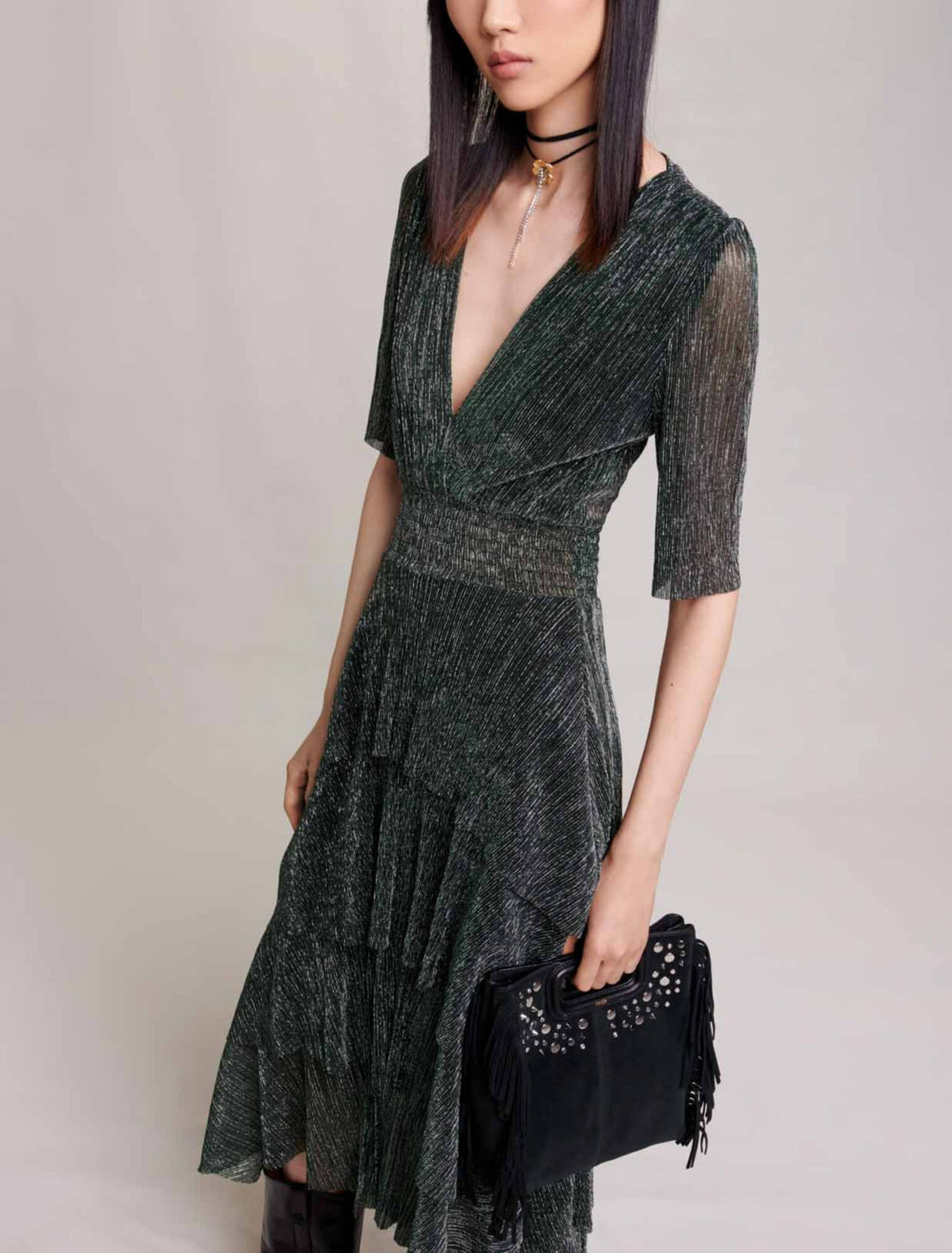Robe fibres métallisées à volants