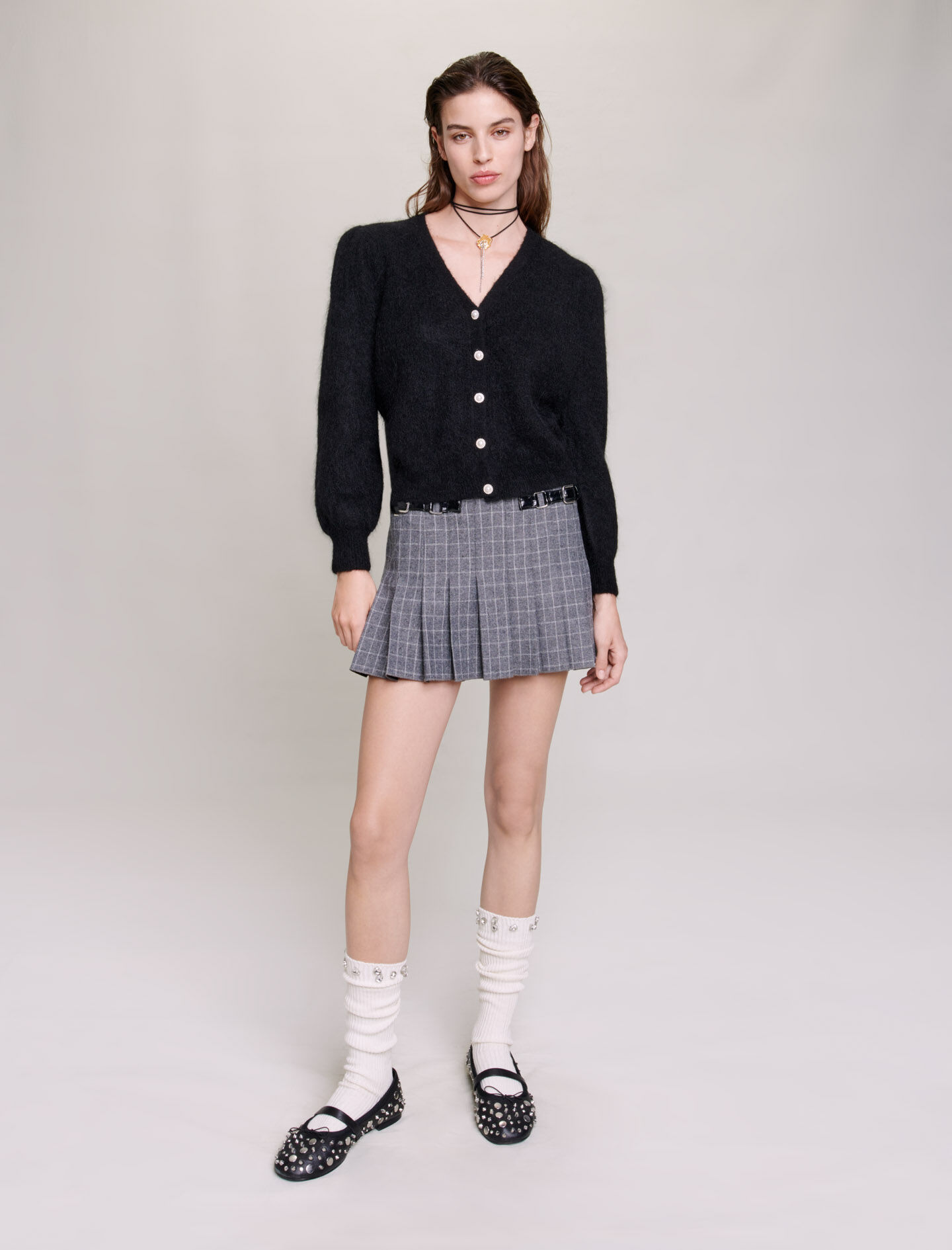 Wool and mohair cardigan Black Gray For Women Maje