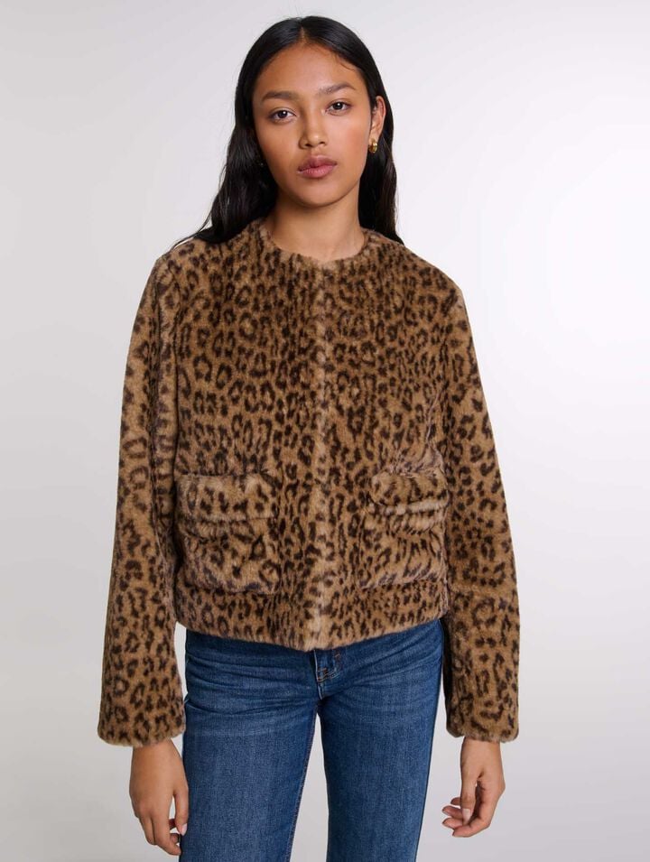 Veste courte en fausse fourrure