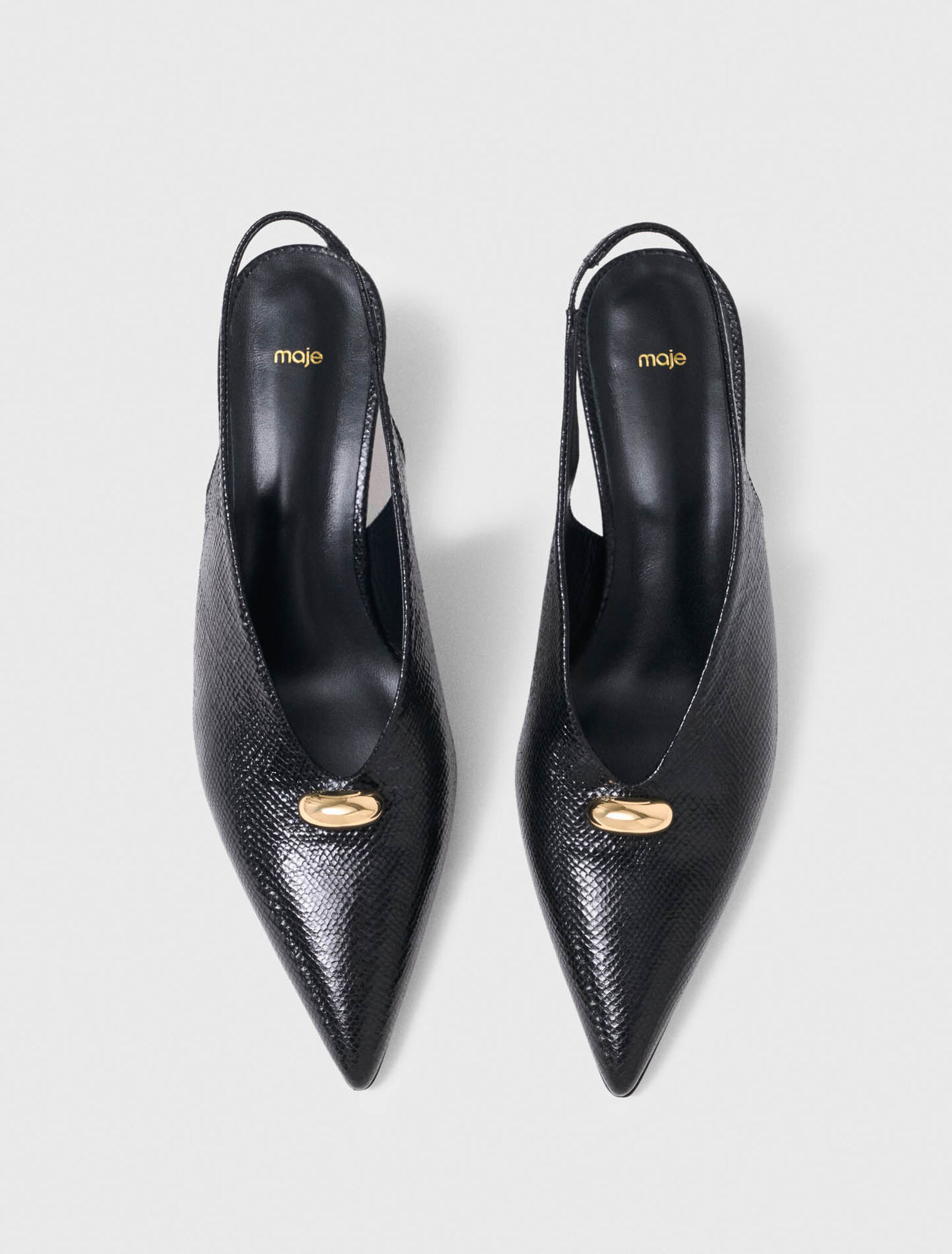 Pointed embossed leather slingbacks