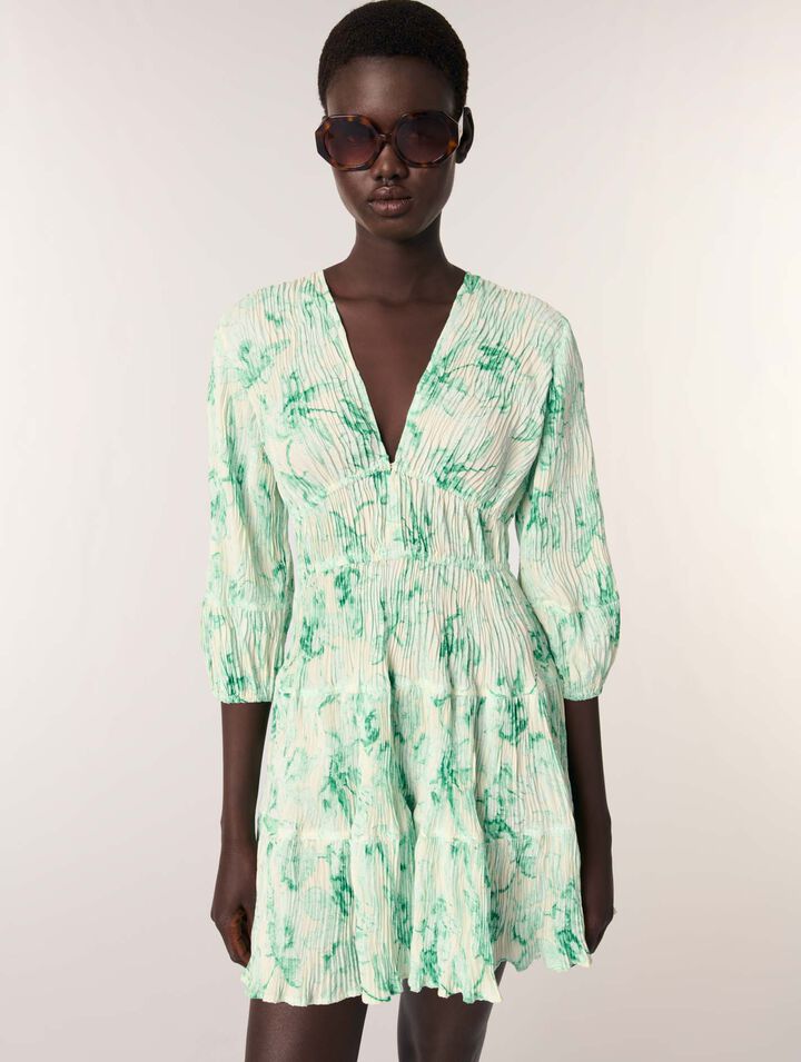 Patterned pleated mini dress