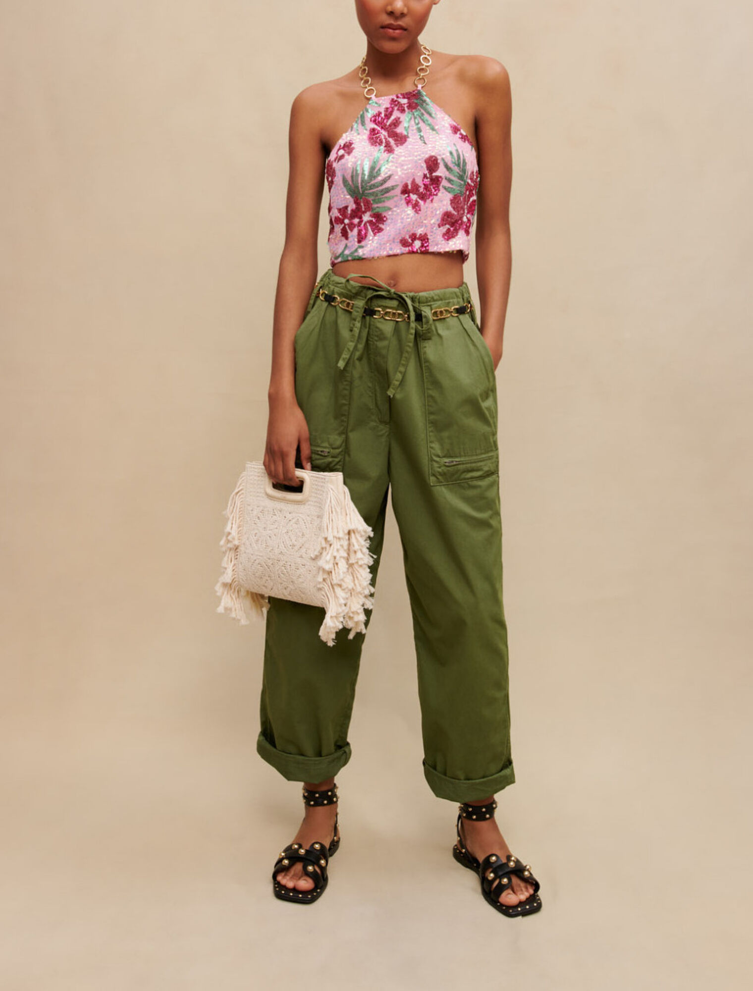 Hibiscus sequinned crop top