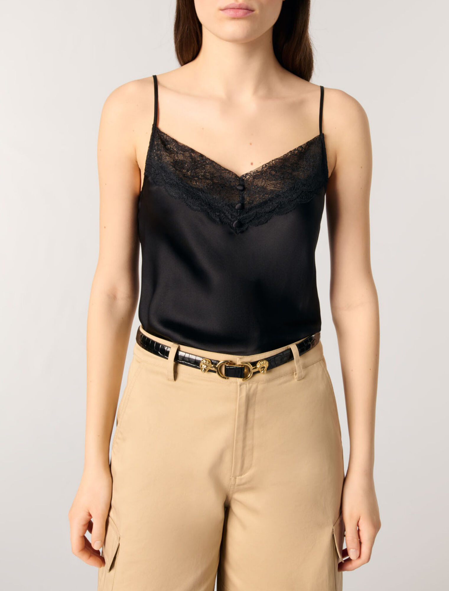 Top en satin de soie et dentelles