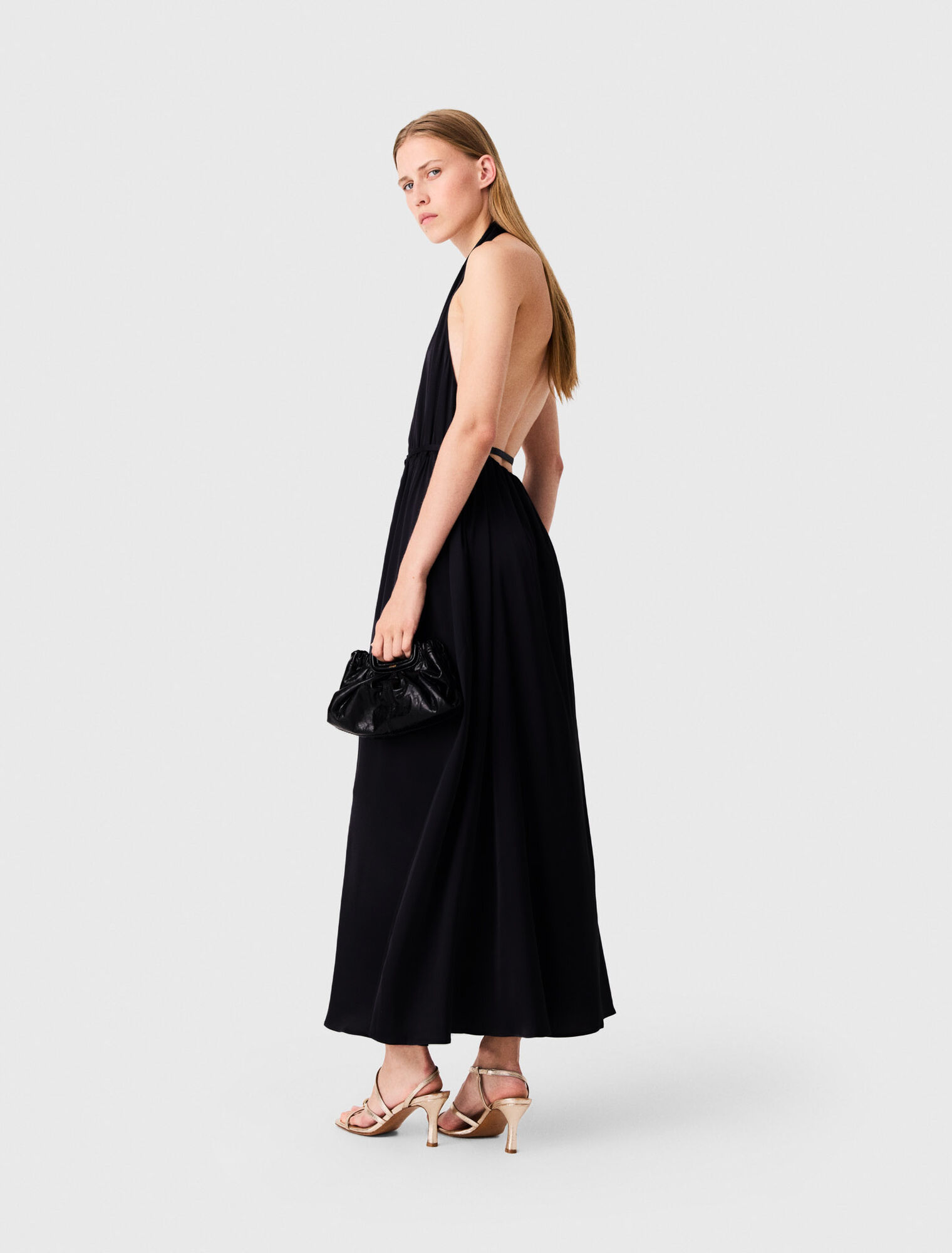 Backless pleated maxi dress