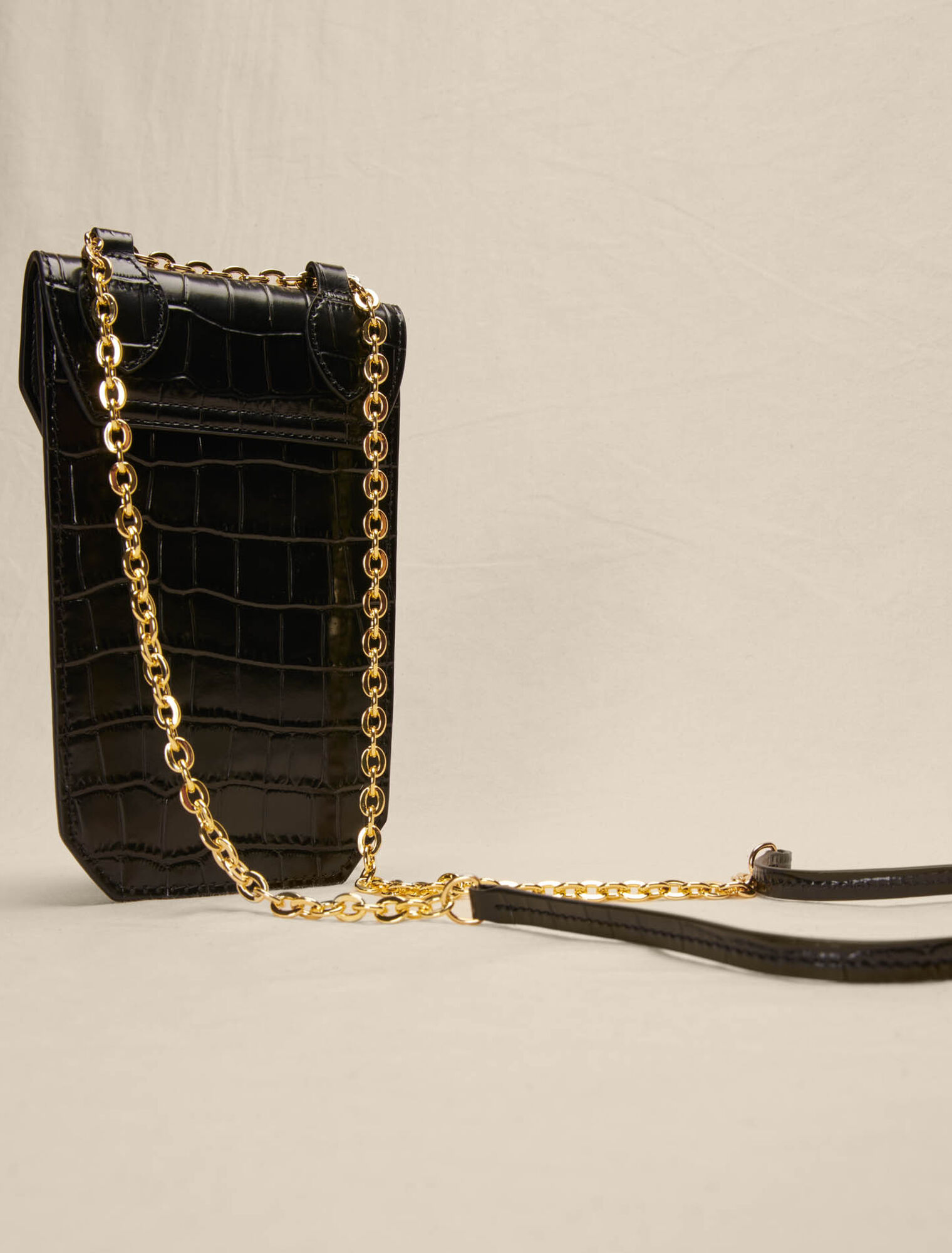 Porte téléphone en cuir embossé croco