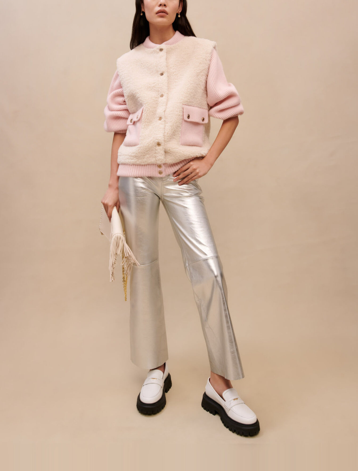 Blouson bi-matière rose