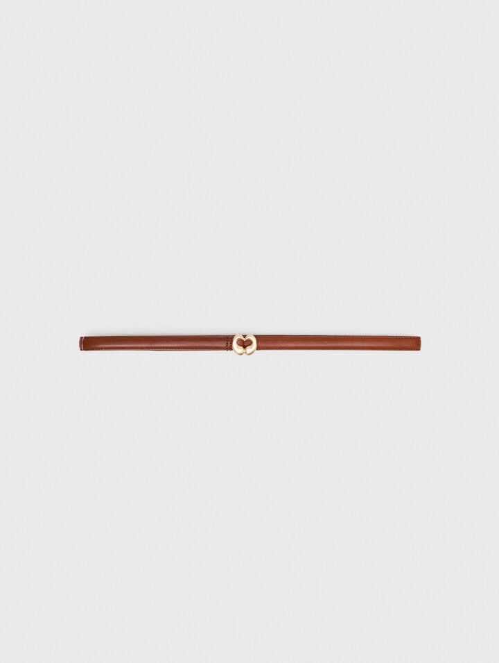 Slim smooth leather logo belt