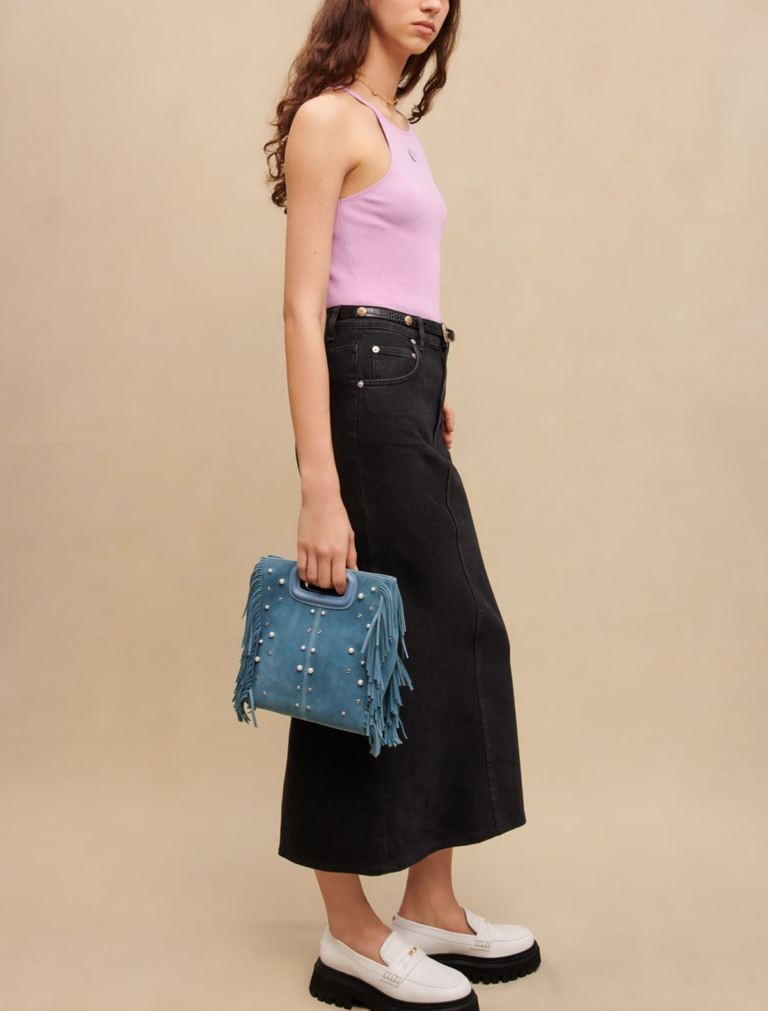 Long denim skirt
