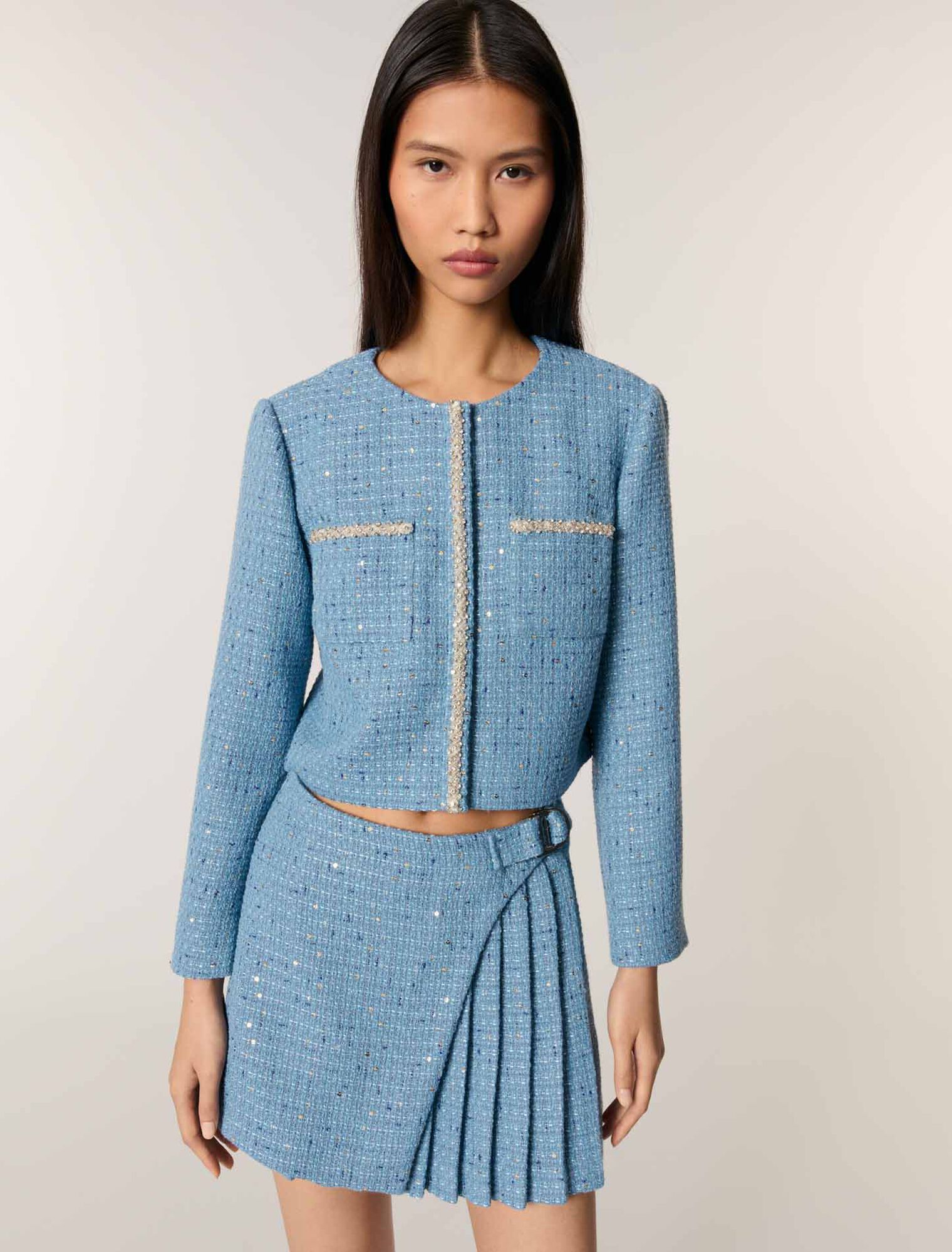 Veste courte en tweed à sequins