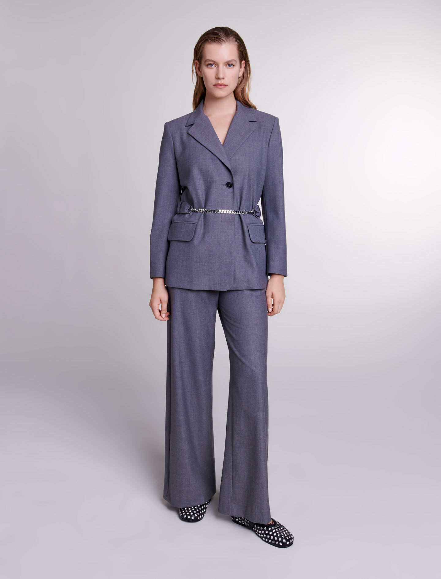 Suit jacket with chain belt Black / Gray For Women | Maje
