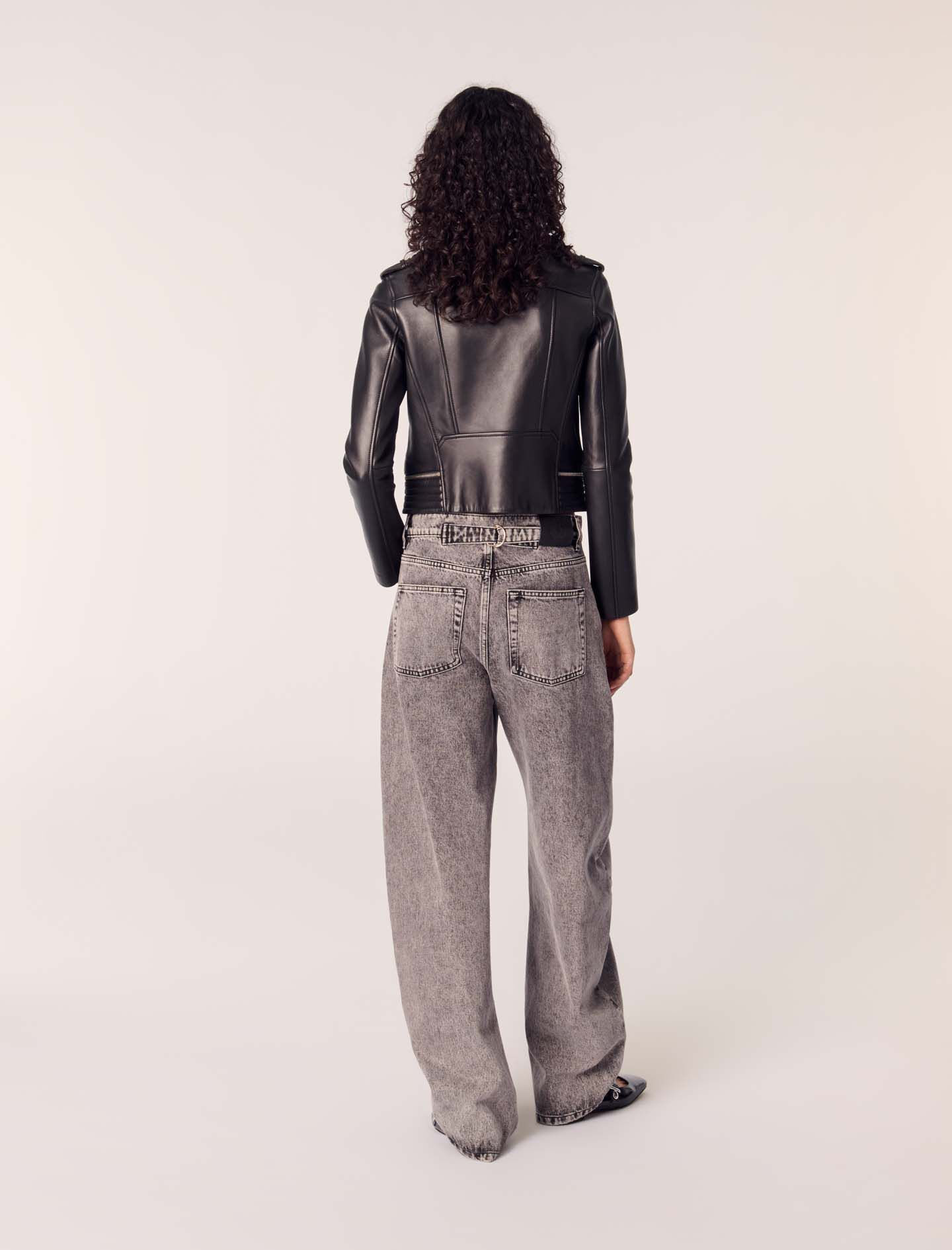 Notched Lapel Belted Leather Jacket - MISS SIXTY