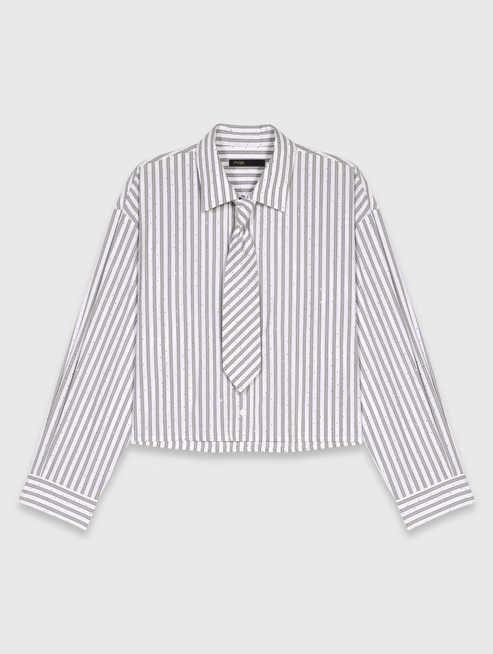 Chemise rayée strassée avec cravate 