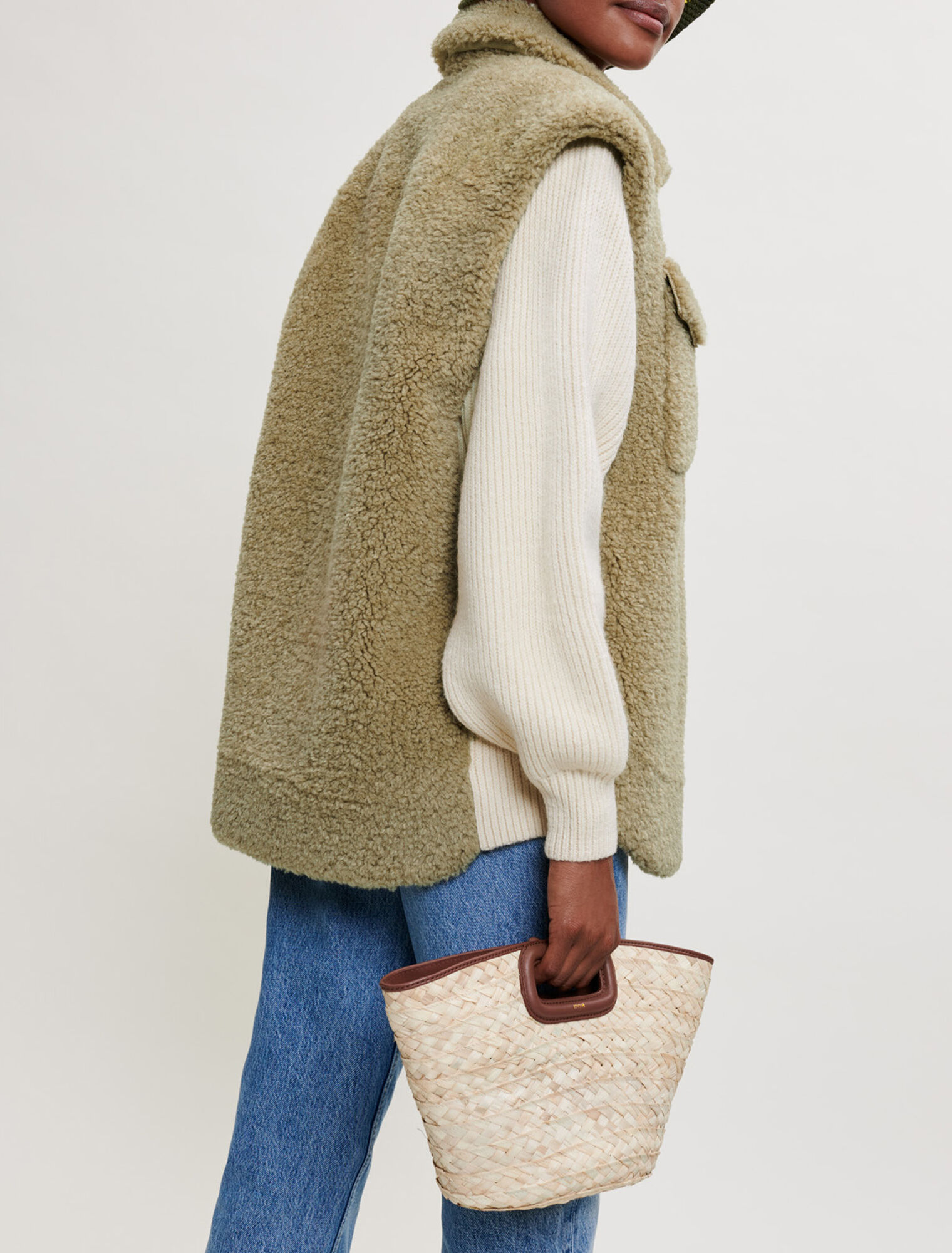 Blouson en mix fausse fourrure et maille