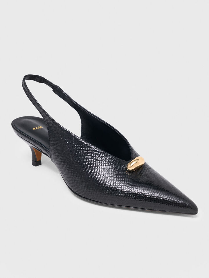 Pointed embossed leather slingbacks