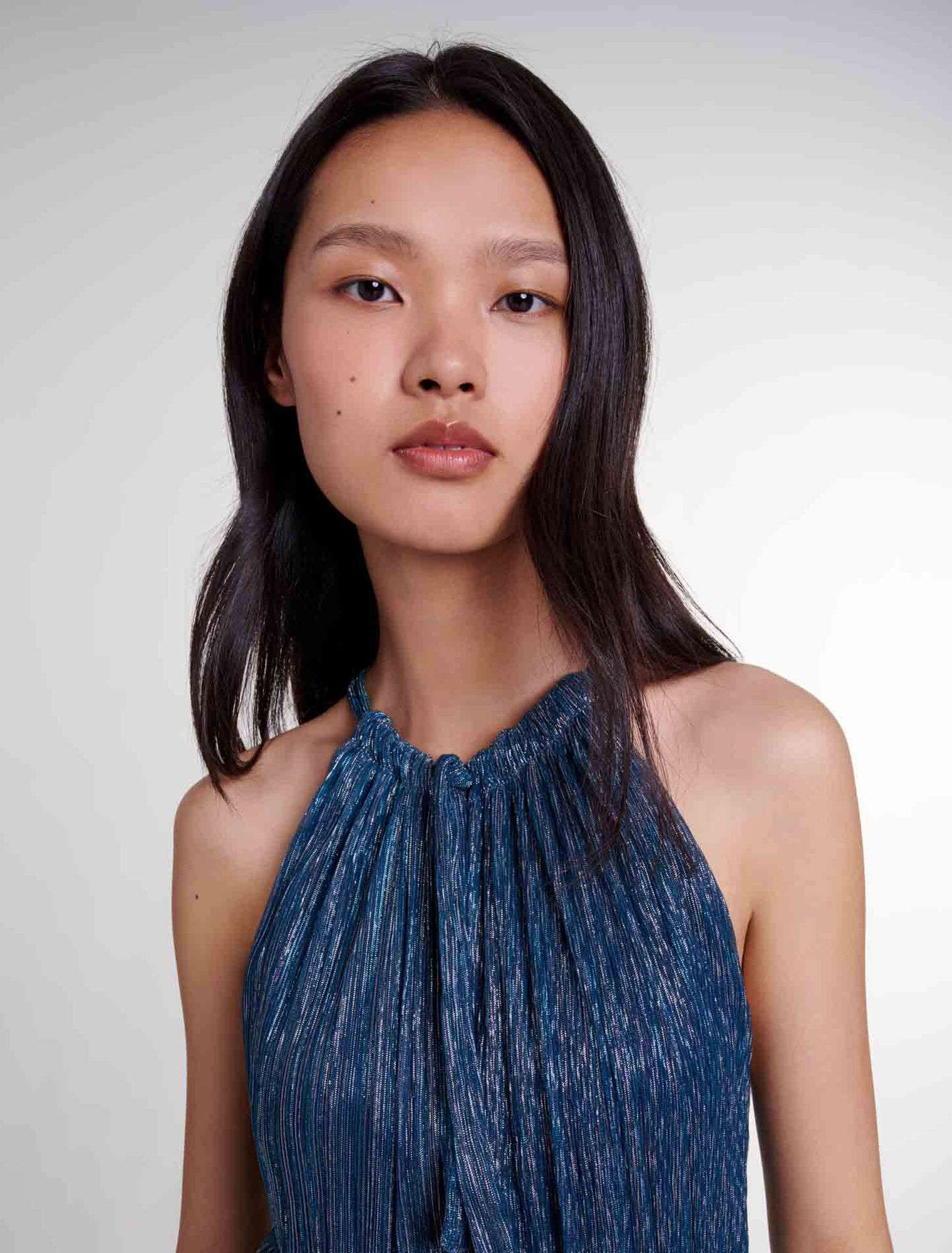 Robe longue lamée à volants