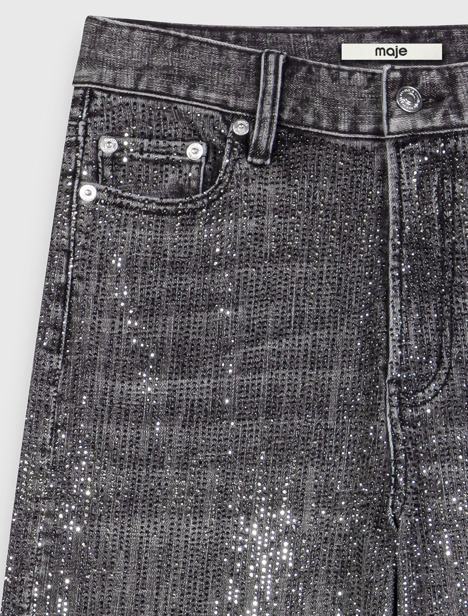 Wide-leg rhinestone jeans