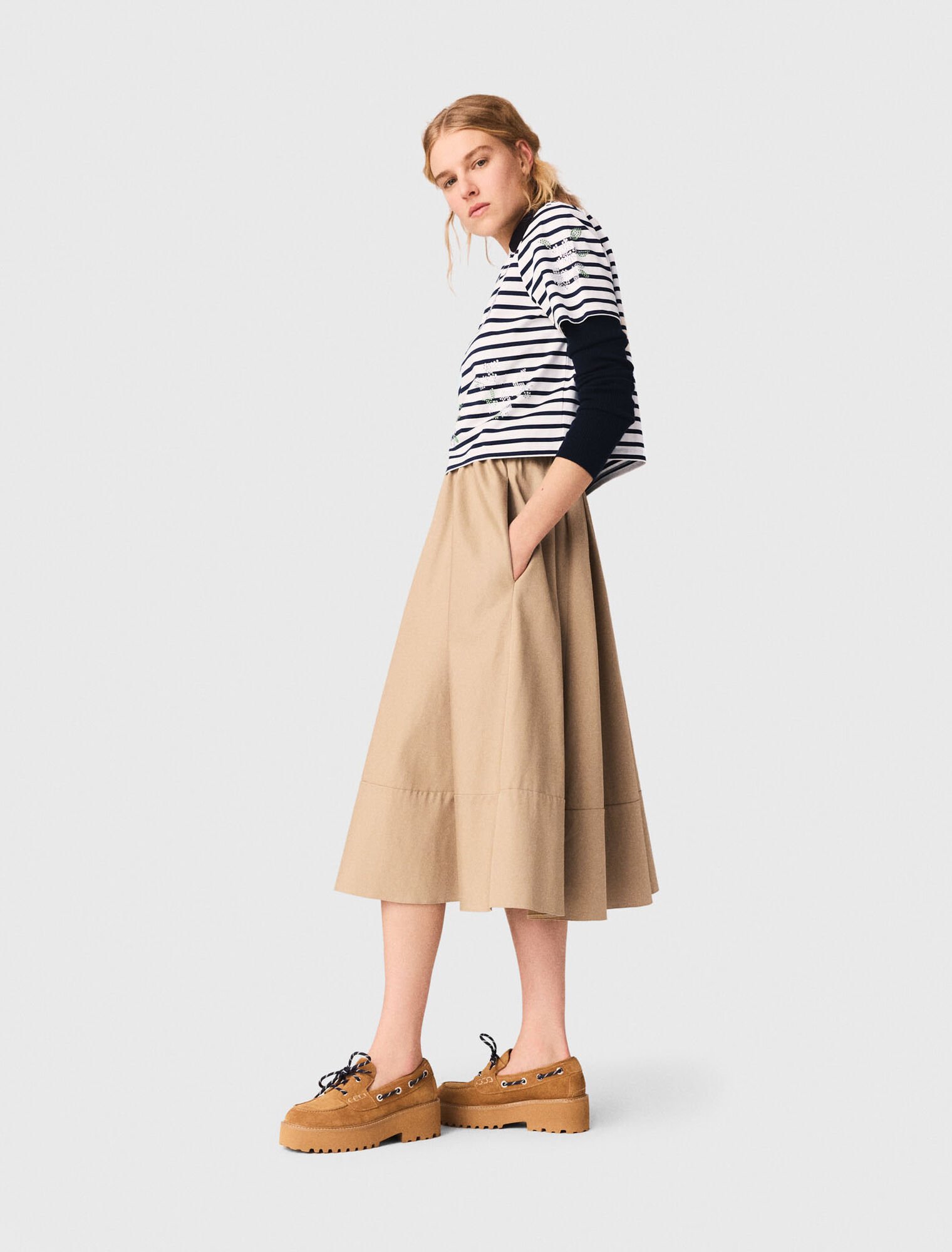 Striped rhinestone flower T-shirt