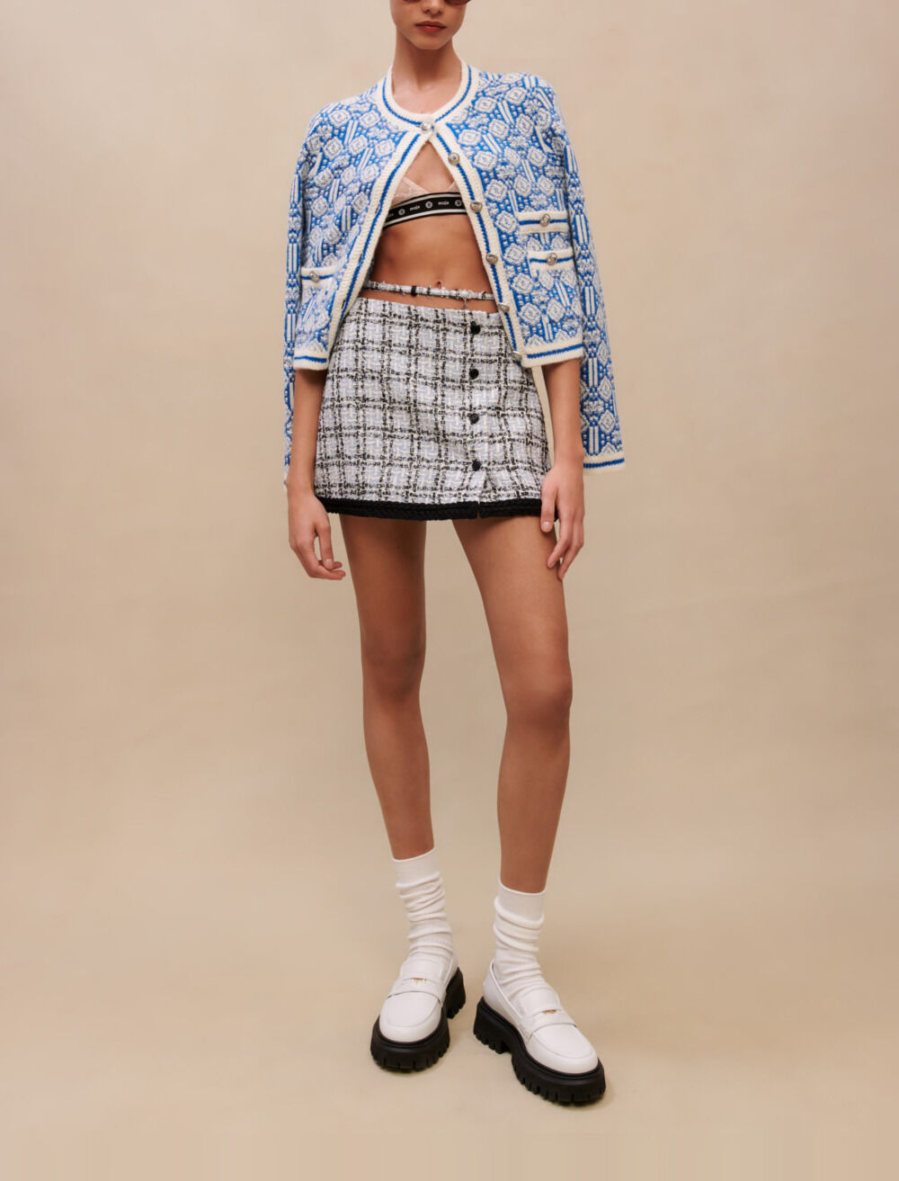Checked tweed skirt Blue For Women | Maje