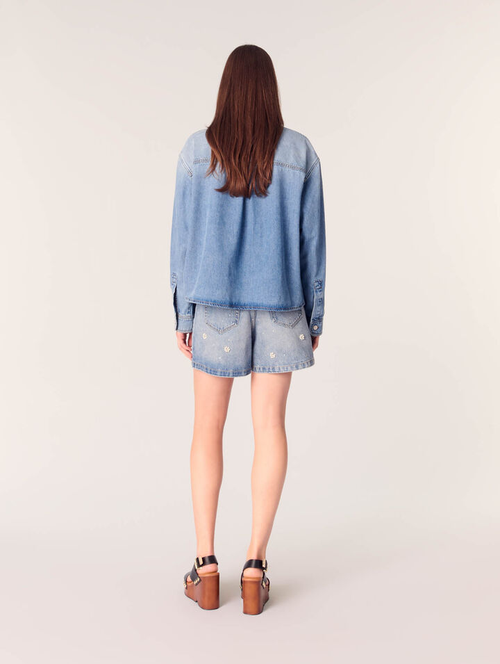 Chemise en denim à perles brodées