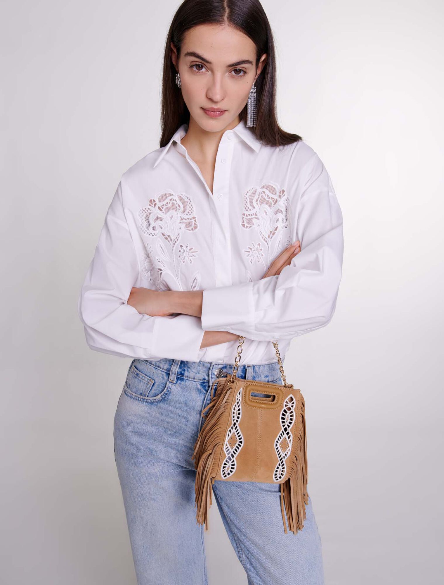 Crochet poplin shirt