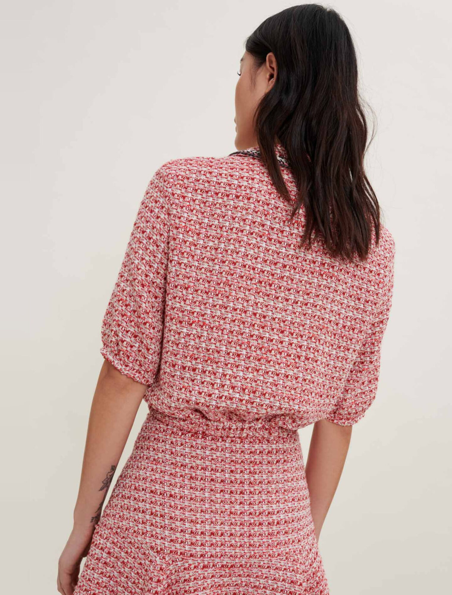 Crop top en tweed à galons ethniques