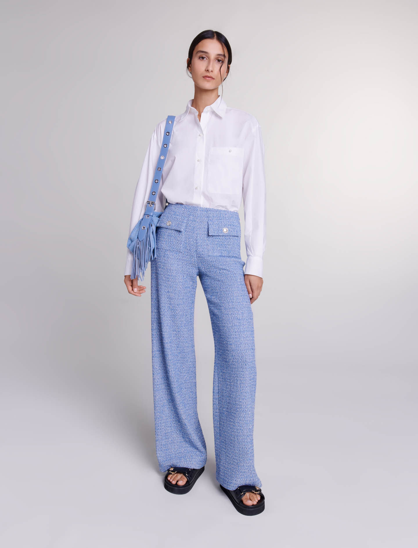 Pantalon en tweed Blue pour femme Maje