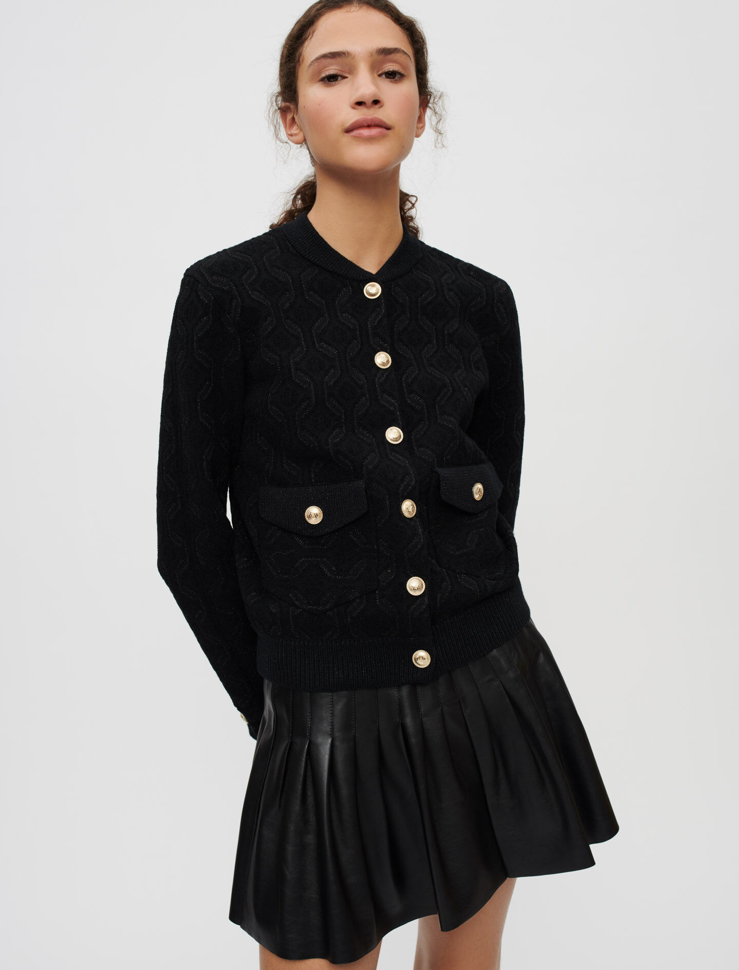 Knit cardigan with shiny motifs Black / Gray For Women | Maje