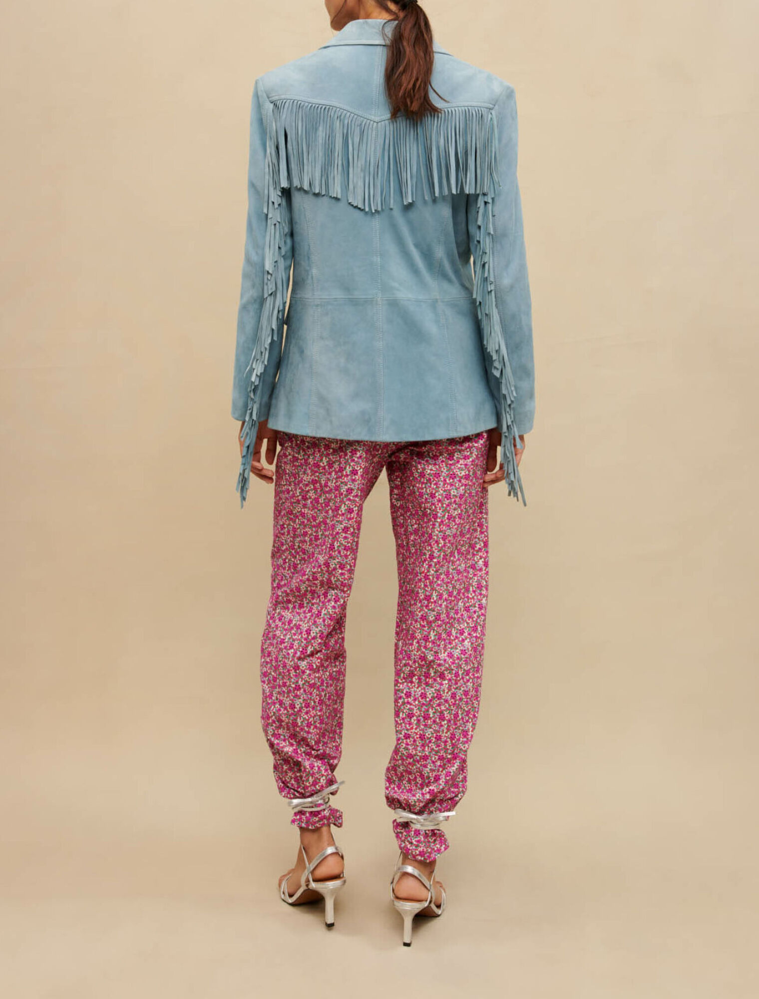 Veste en cuir suède à franges