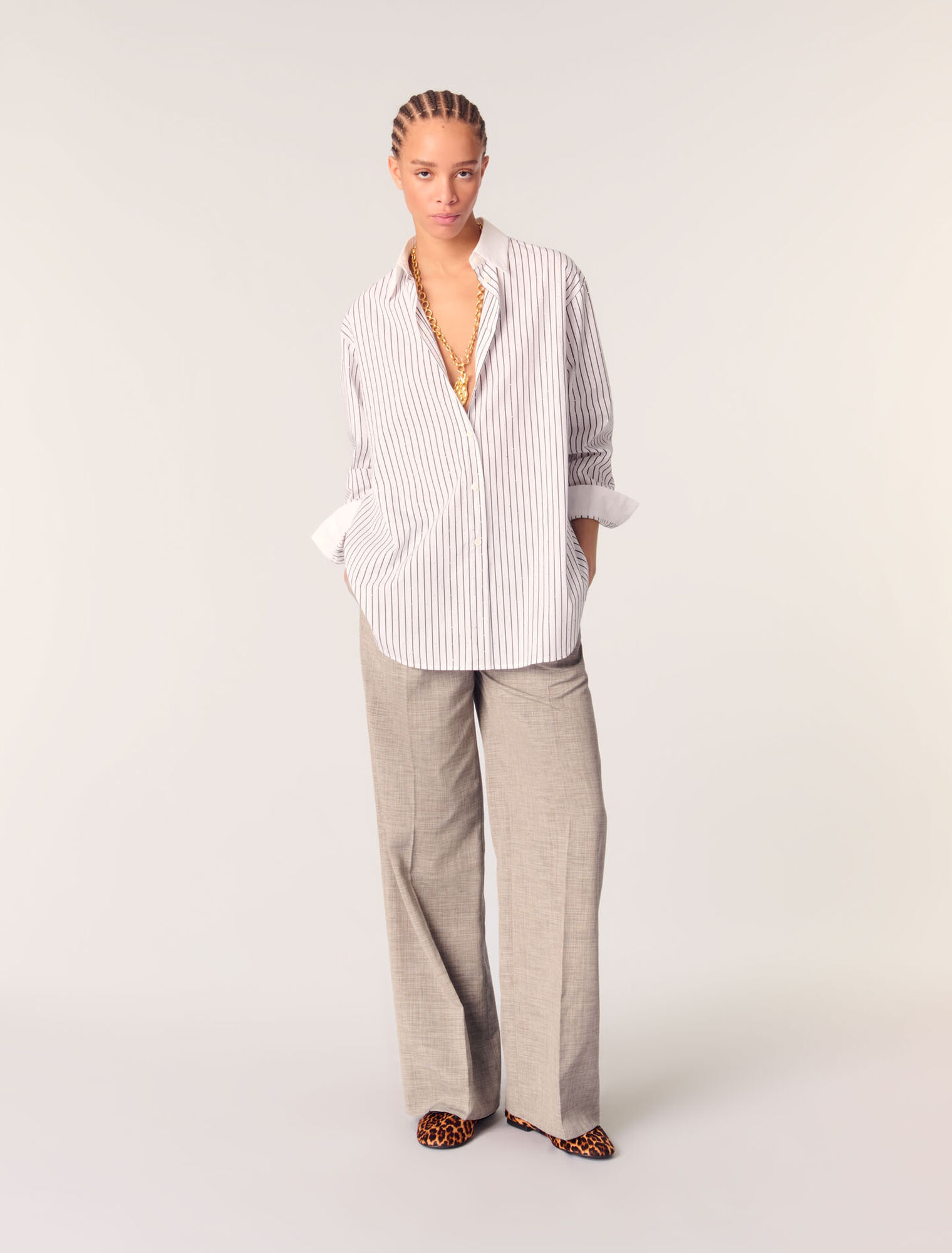 Chemise à rayures strassée