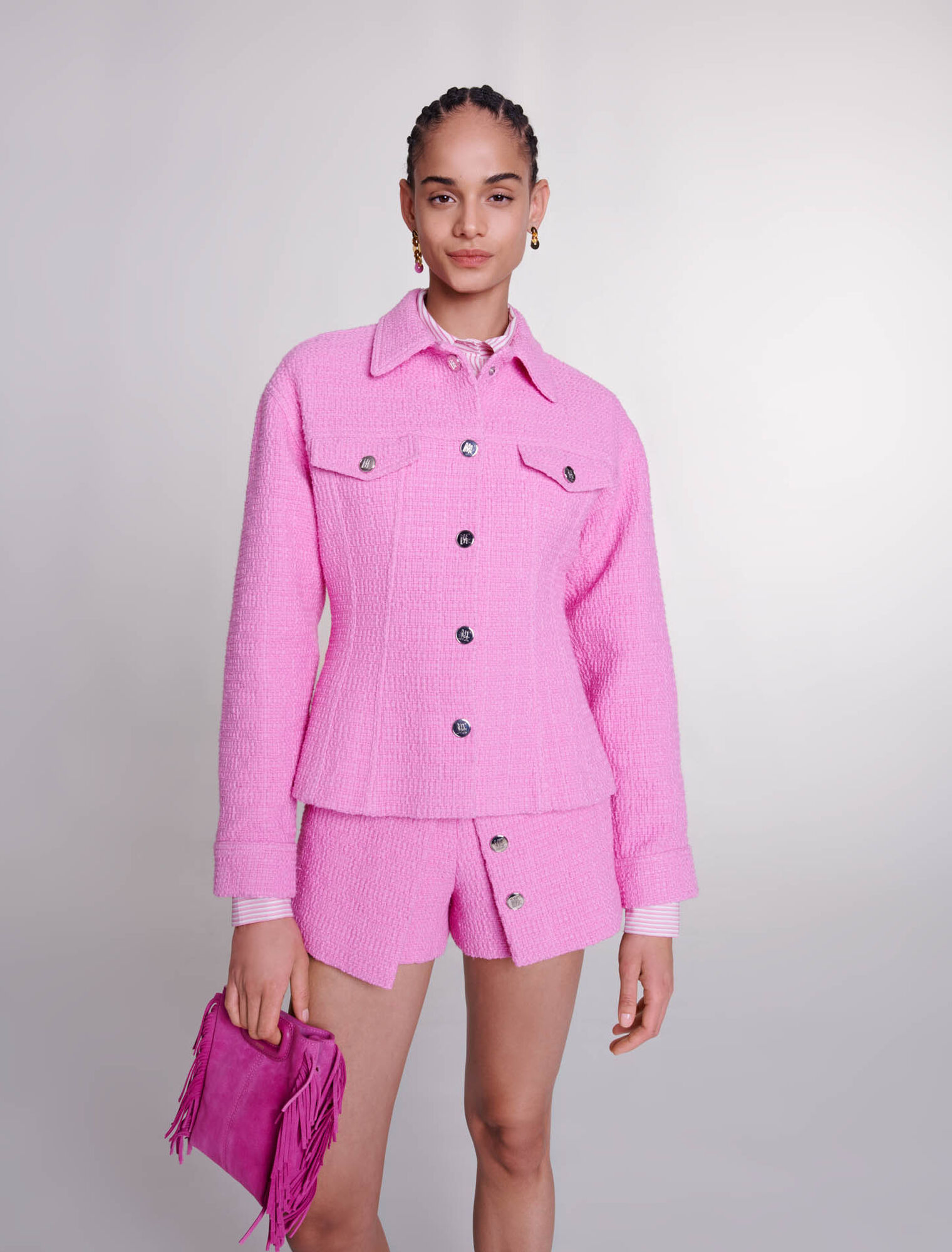 Panelled tweed shorts