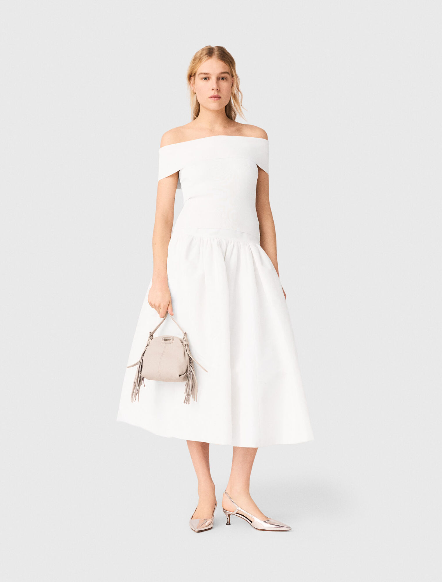 Top col bardot en maille c&ocirc;tel&eacute;e