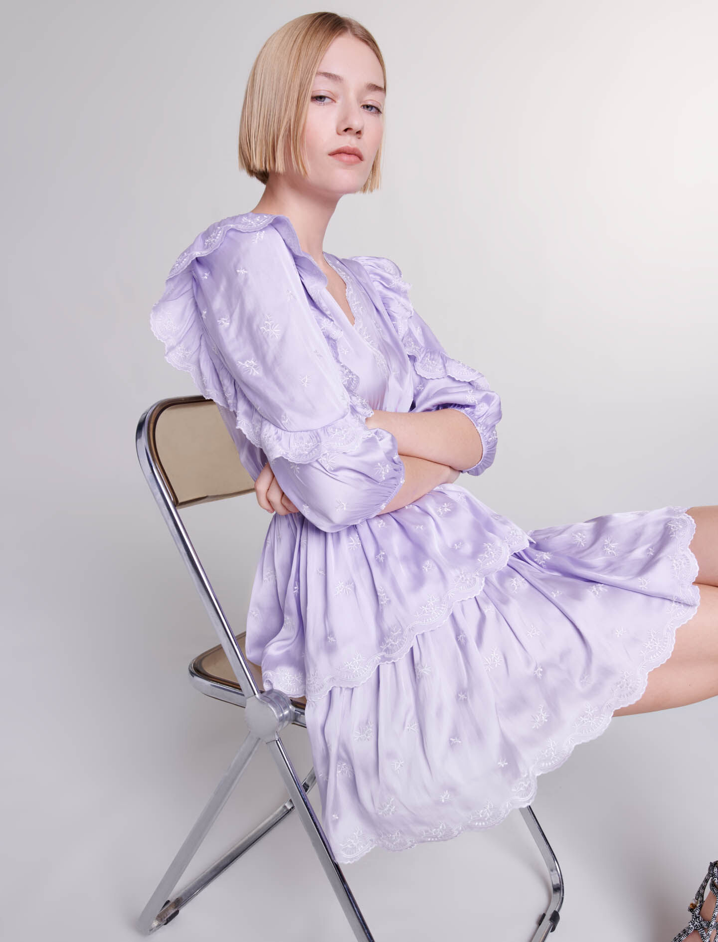 maje マージュ Embroidered satin dress ワンピース Embroidered satin dress