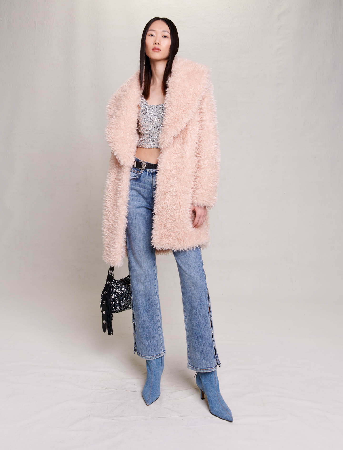 Faux fur coat Pink For Women Maje
