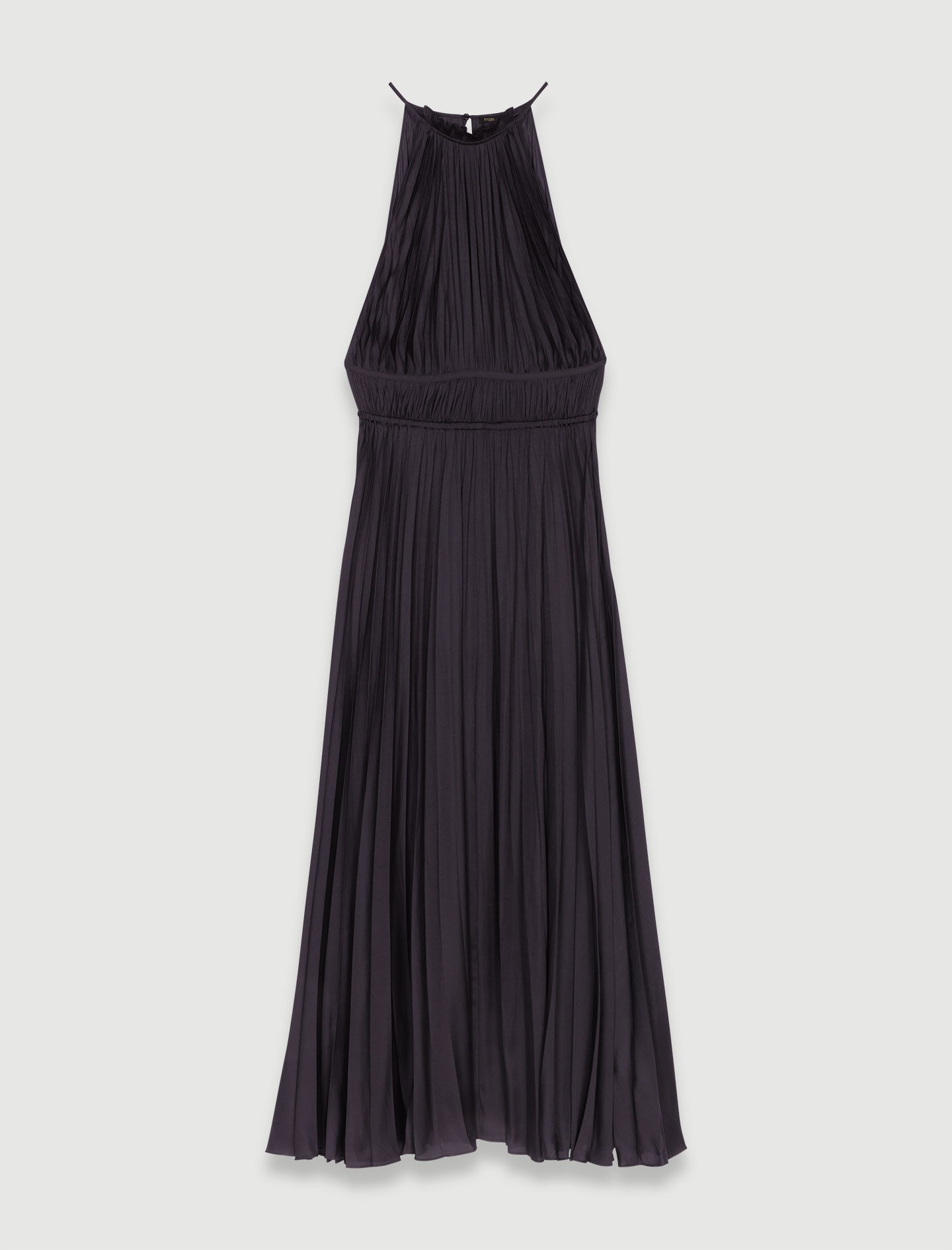 Pleated satin maxi dress Black / Gray For Women | Maje