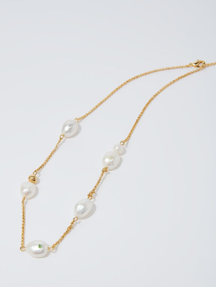 Collier doré chaîne et perles
