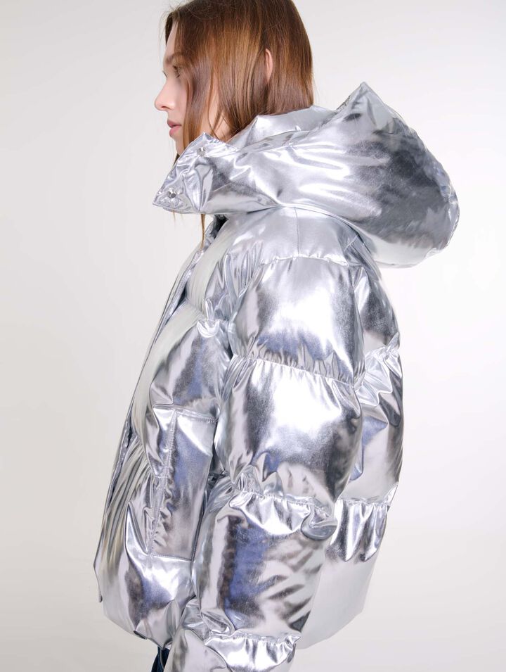 Doudoune à capuche argentée