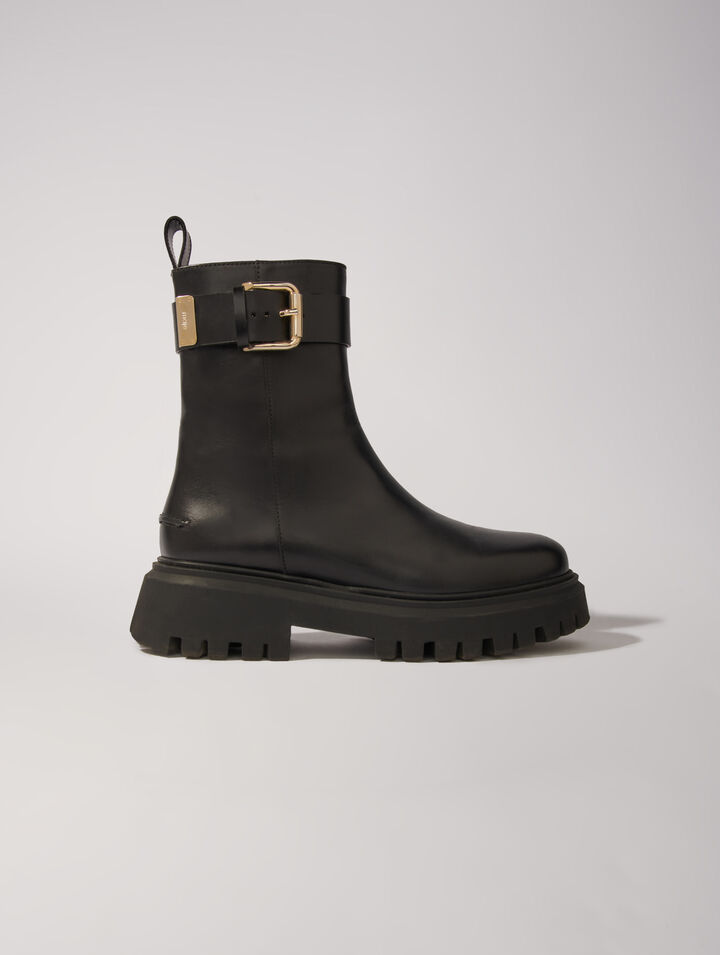 Bottines en cuir &agrave; boucle
