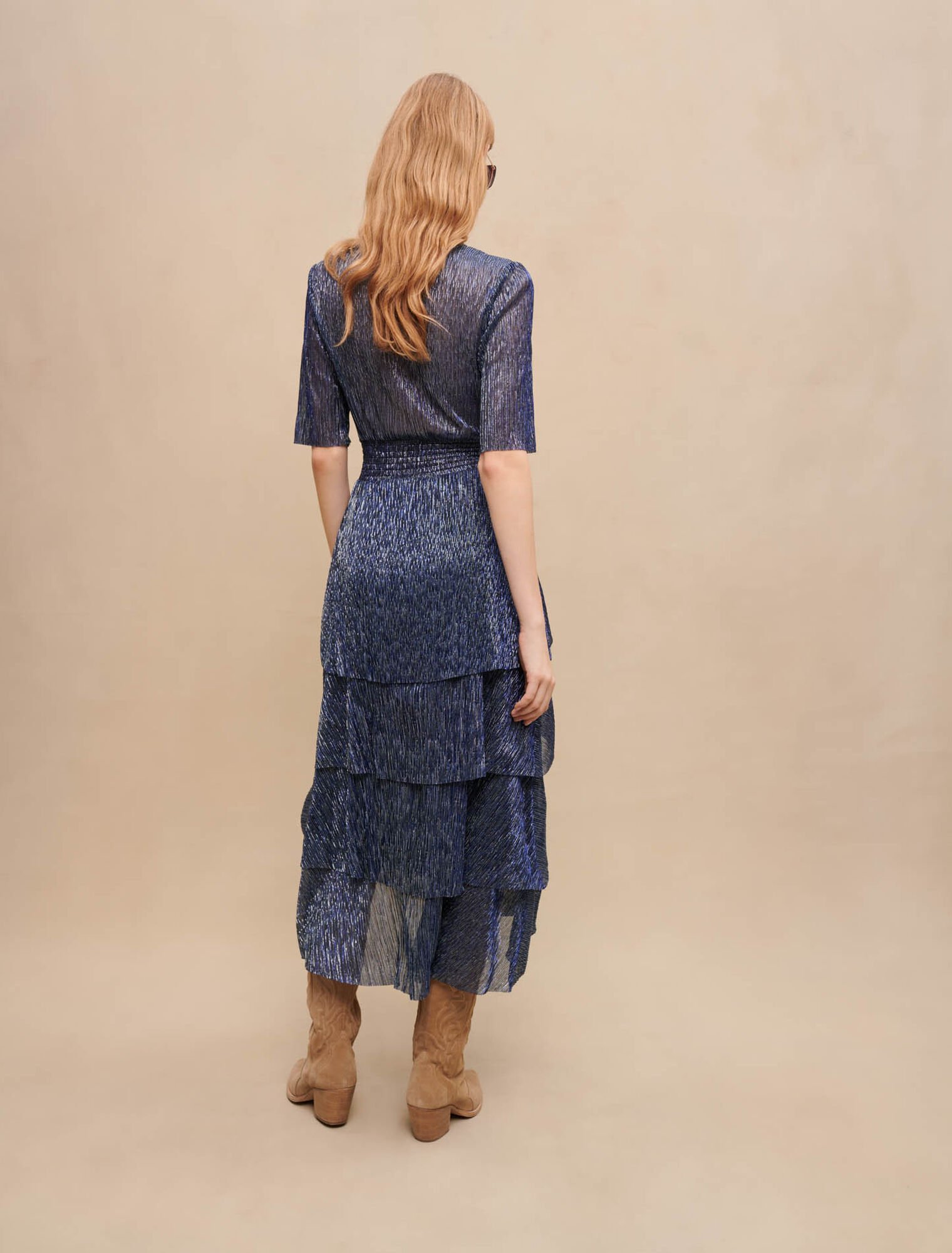 Robe à volants en lurex stretch