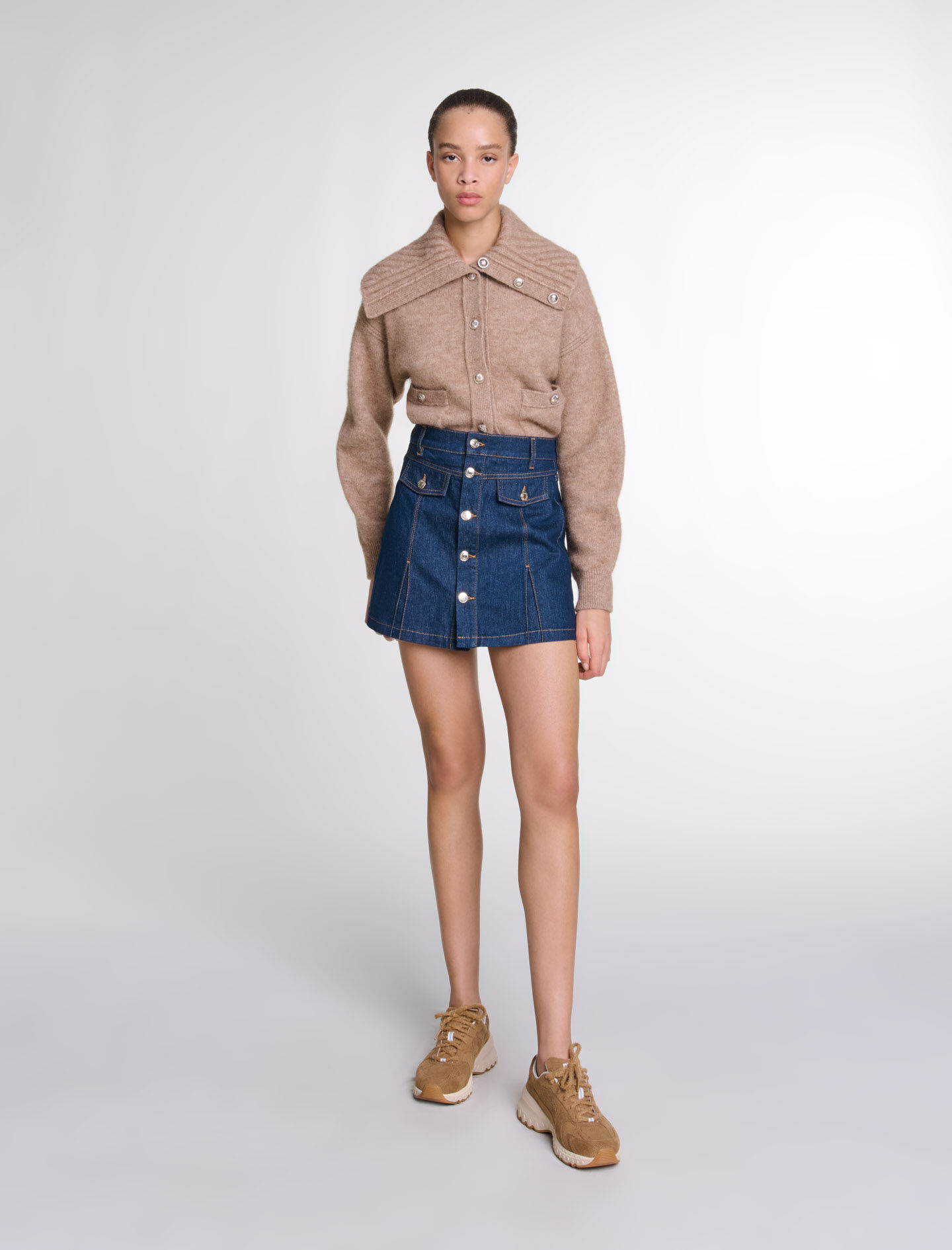 Jupe short en pied de poule marron pour femme Maje