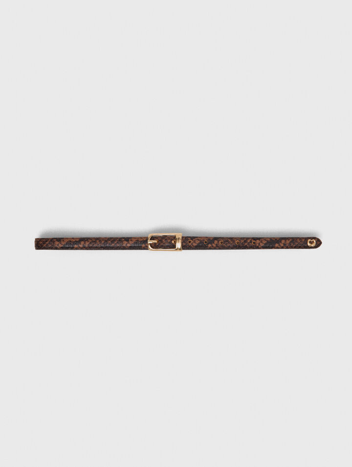 Slim embossed leather belt