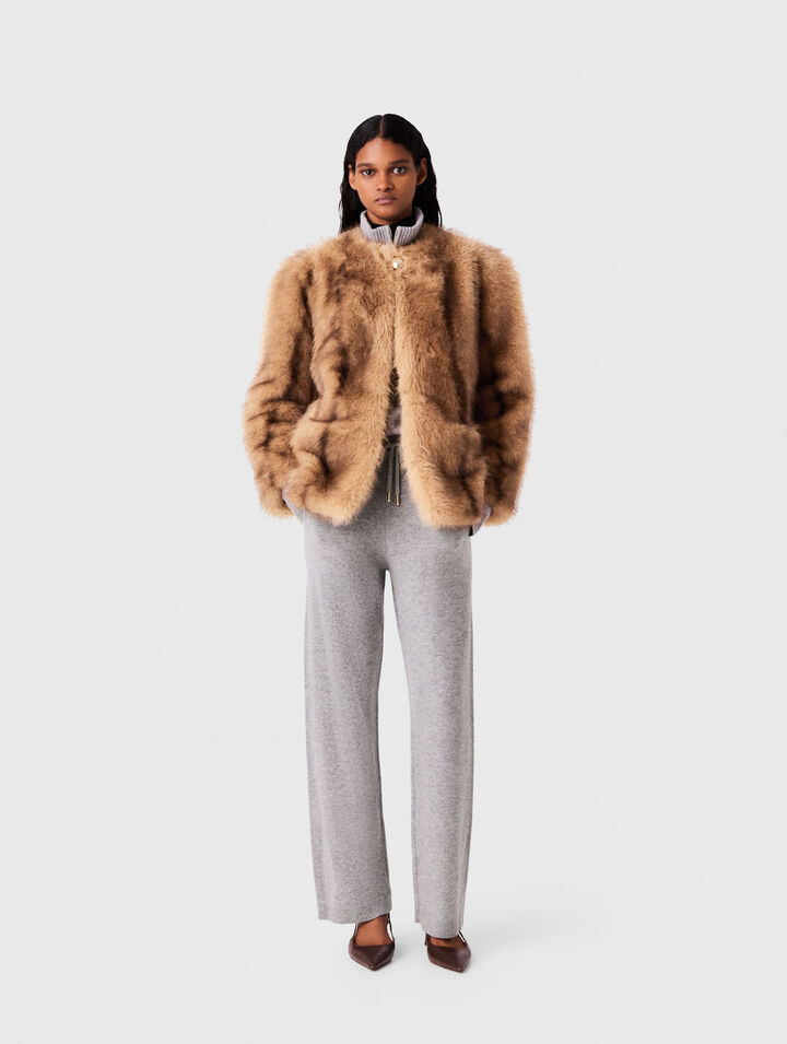 Mid-length faux fur coat