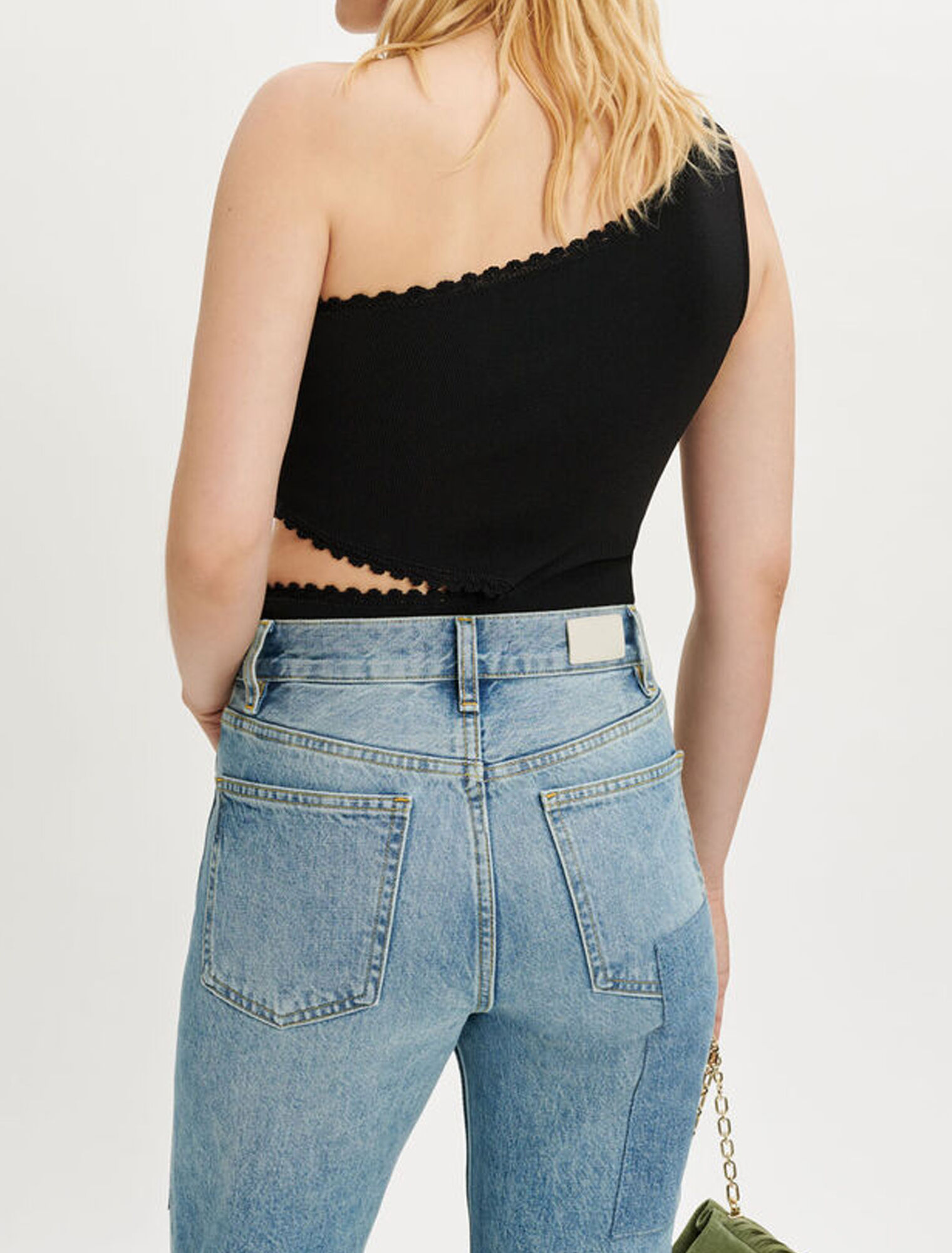 One-shoulder knit bodysuit