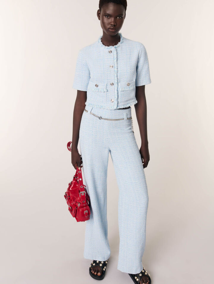 Cropped short sleeve tweed jacket 