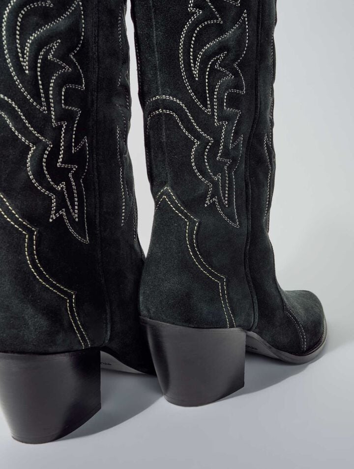 Bottes santiags en cuir suédé