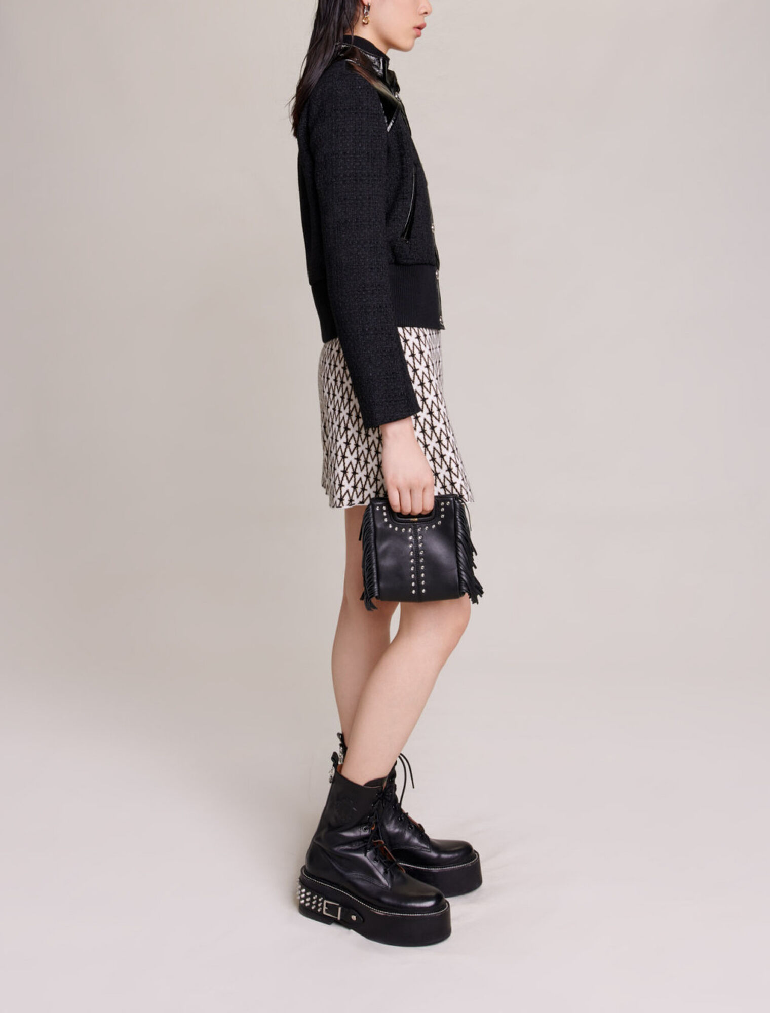 Blouson tweed et vinyle