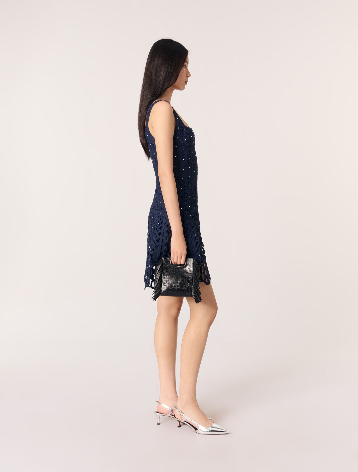 Rhinestone crochet mini dress