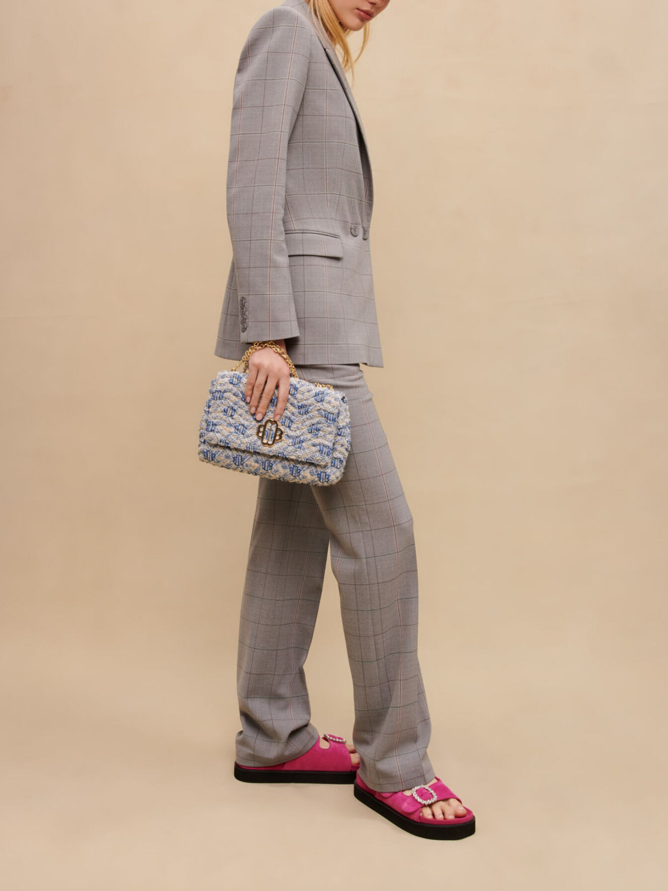 Grey checked tailored jacket Black / Gray For Women | Maje